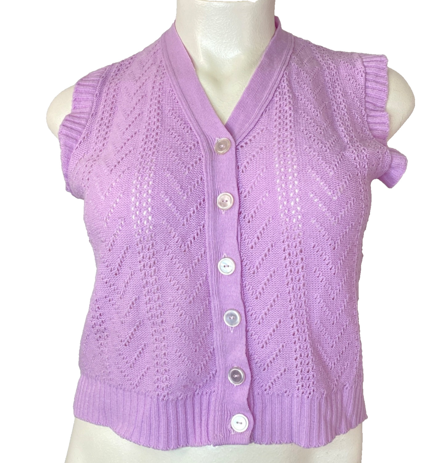 Vintage 1970s purple knit vest 2XL sleeveless lilac sweater top shirt plus pink
