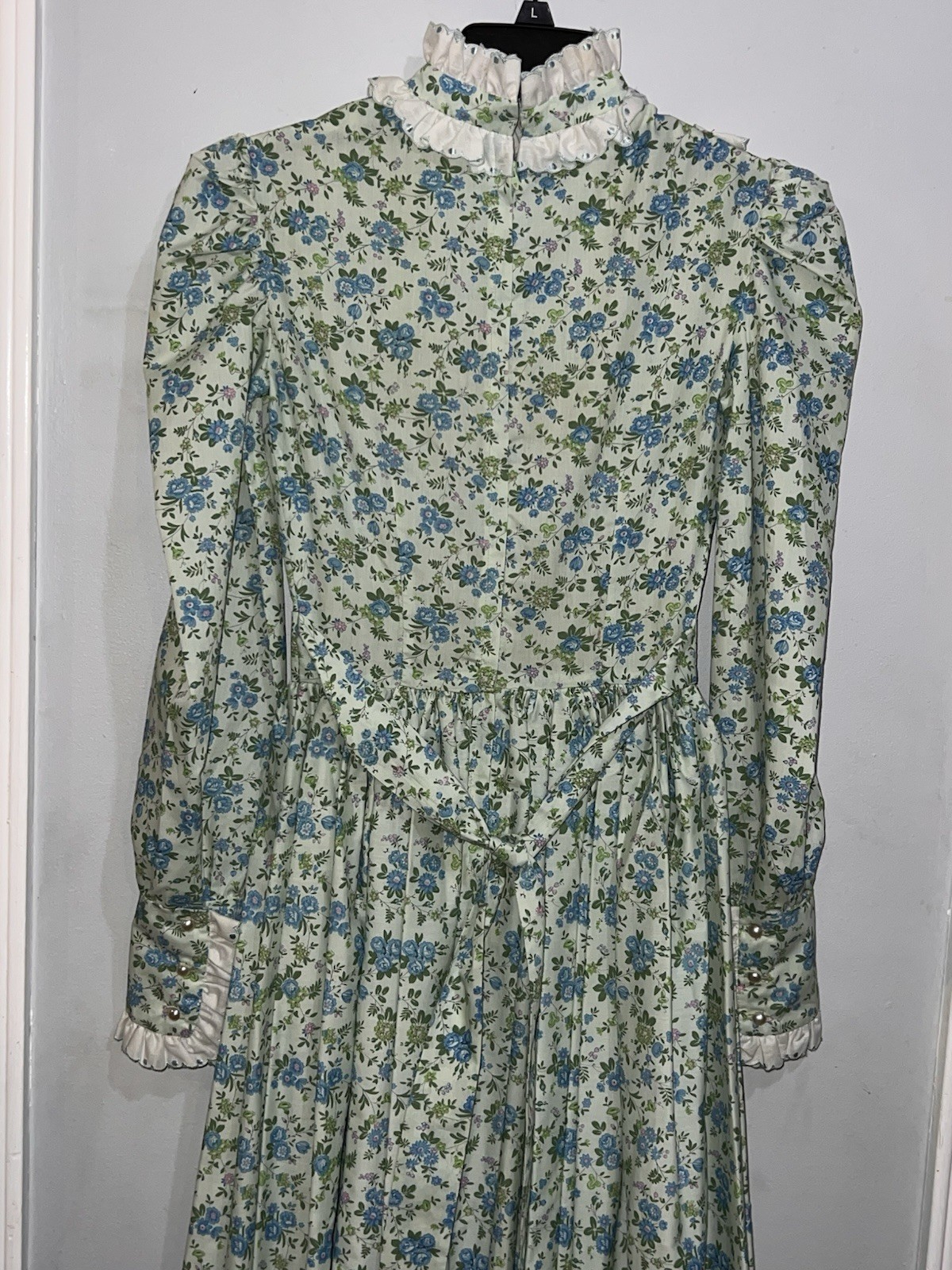 VTG 70s Prairie Cottage Core Renaissance Handmade Cotton Dress XS Floral Maxi