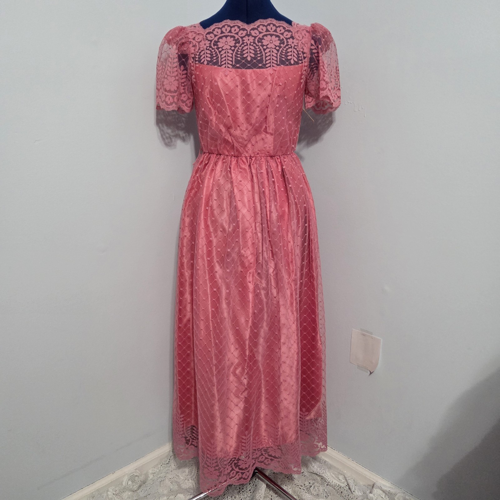 JC Penney Vintage Deadstock Union Made Pink Lace Tea Dress Size 5/6