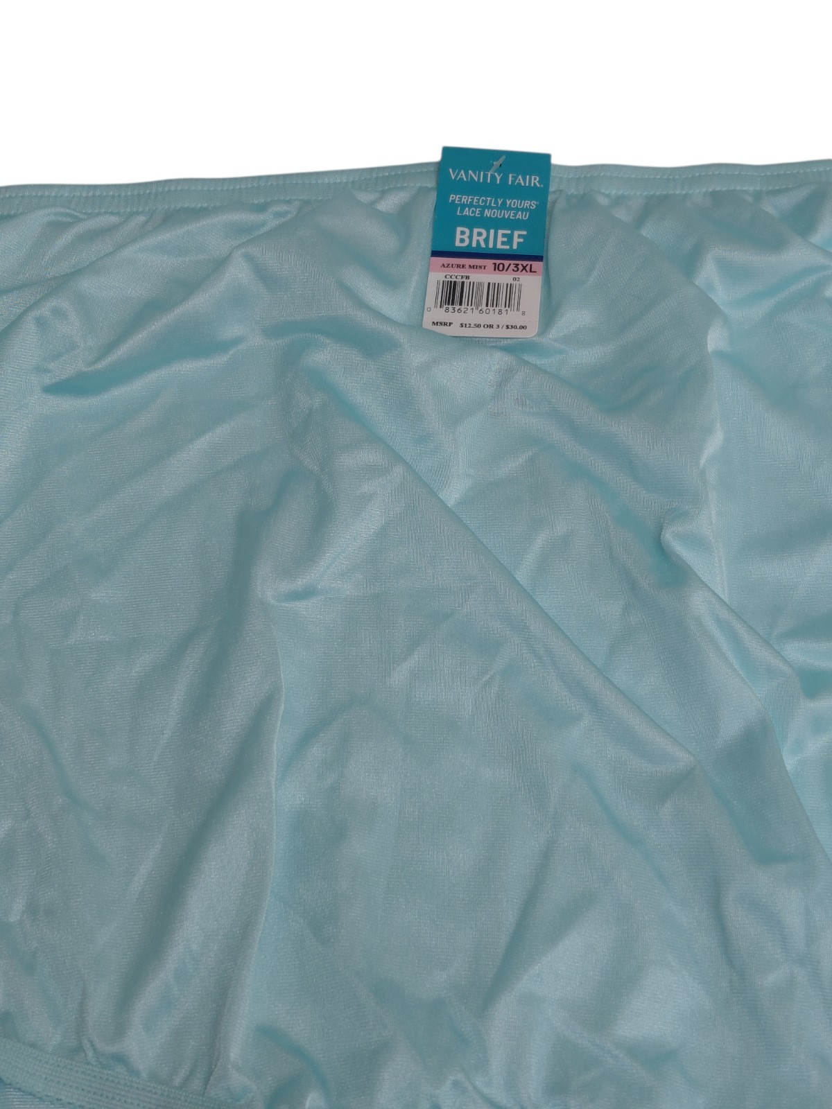 Vintage Light Blue Vanity Fair Granny Brief Size 10/3XL With Lace