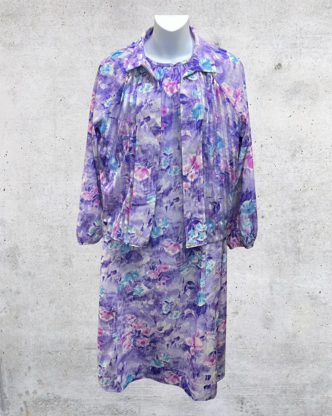Vintage Tribute Dress Set Womens Large Lavender Floral 2 Piece Jacket Dress USA