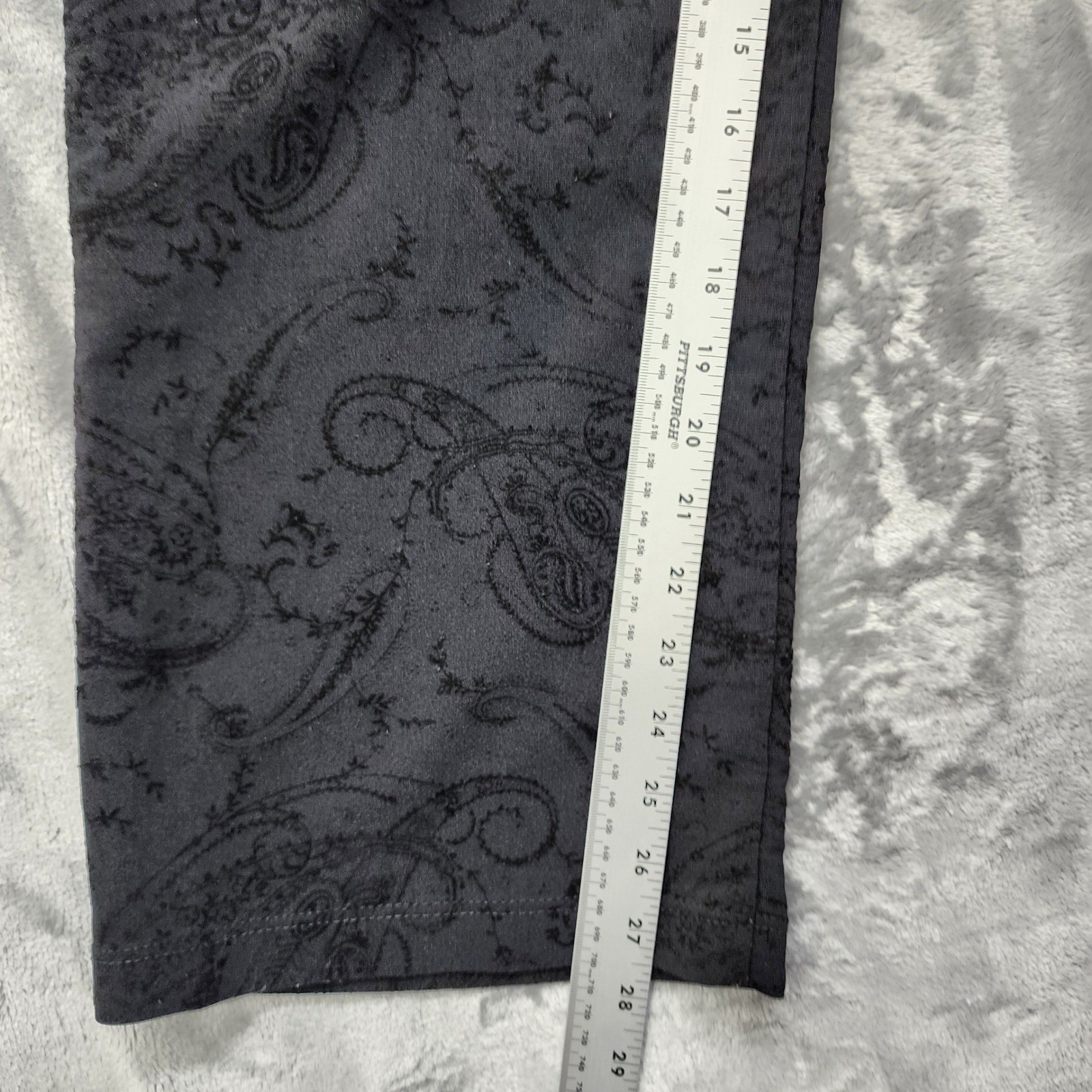 Vintage Dress Pants Womens 14 Black Velvet Flocked Floral Paisley Print Formal