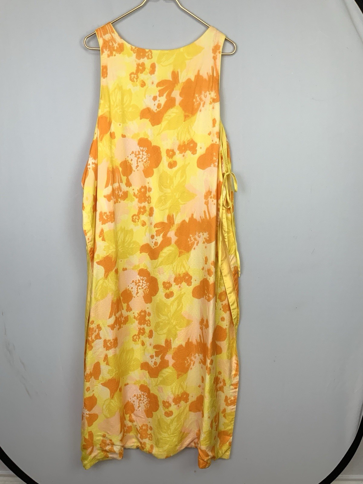Vintage Sears At Home Wear Yellow Floral Lounger House Coat Apron Kaftan Dress
