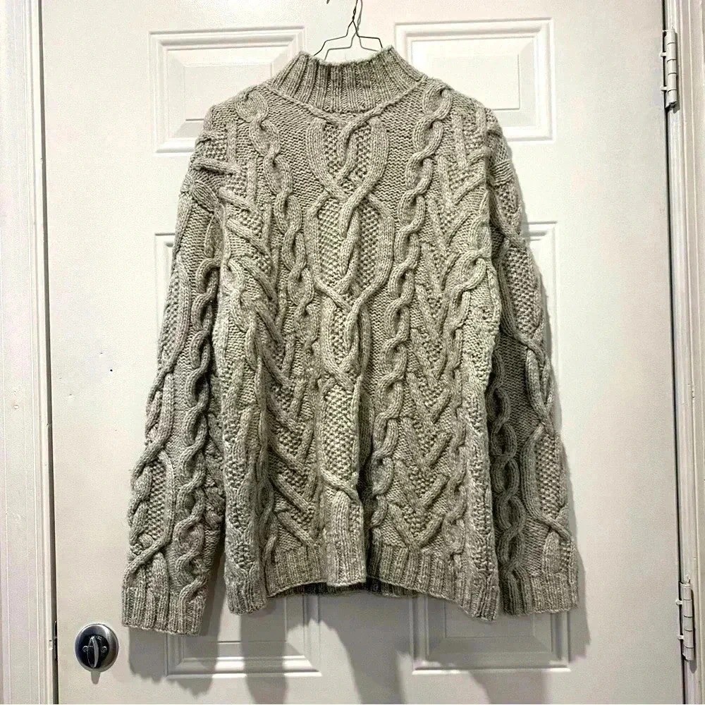 Lauren Ralph Lauren vintage women&rsquo;s chunky hand knit sweater gray wool alpaca XL
