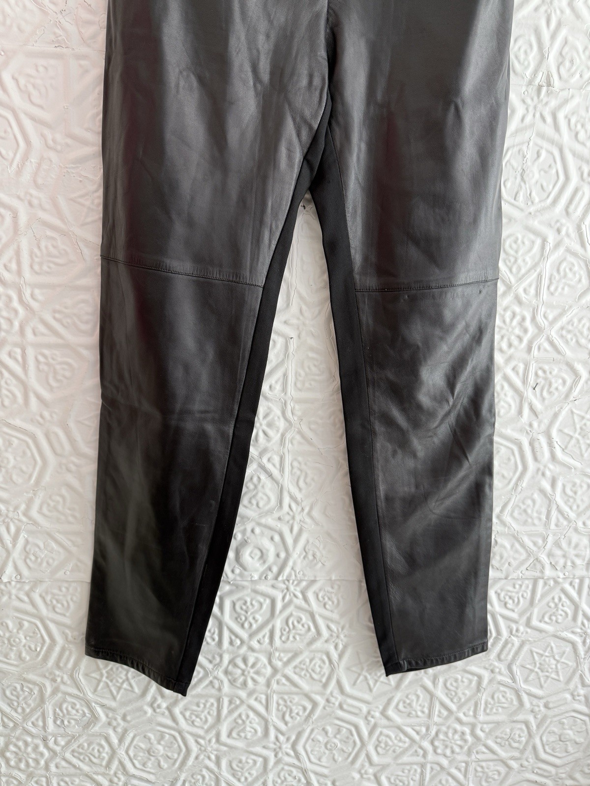 vintage Escada lamb nappa Leather & wool Pants Black slim Trouser 1990s 2000s