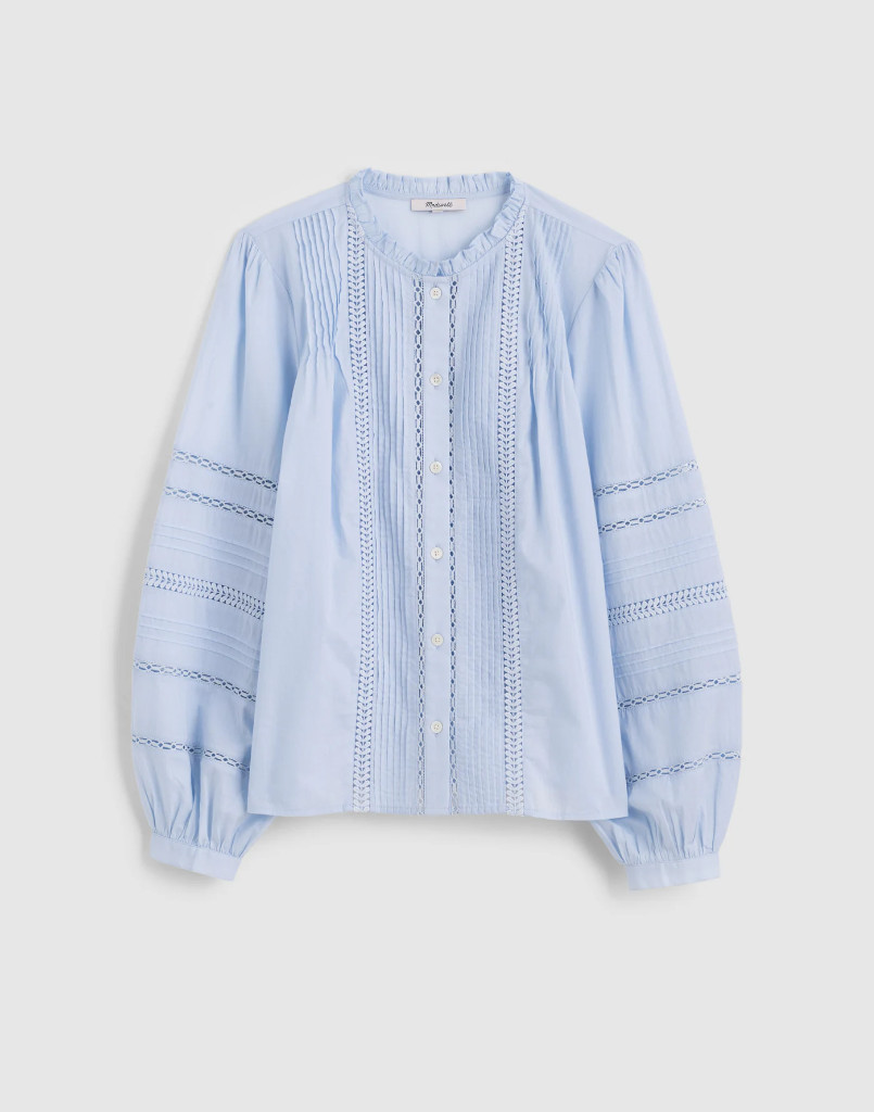 NWT Madewell Lace-Insert High-Neck Pintuck Top