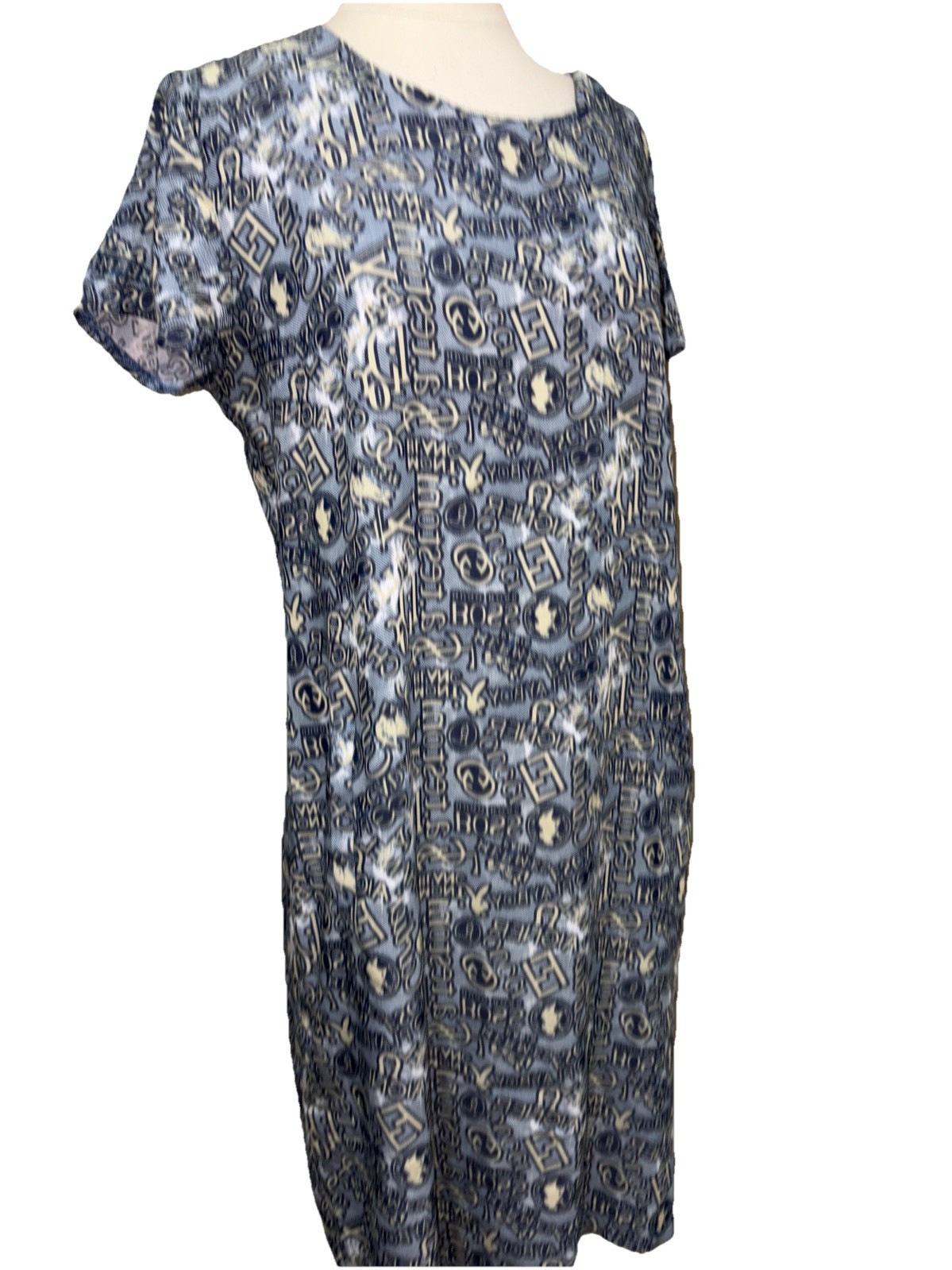 y2k designer logo dress repeating various designers rare L -xl Estate Find