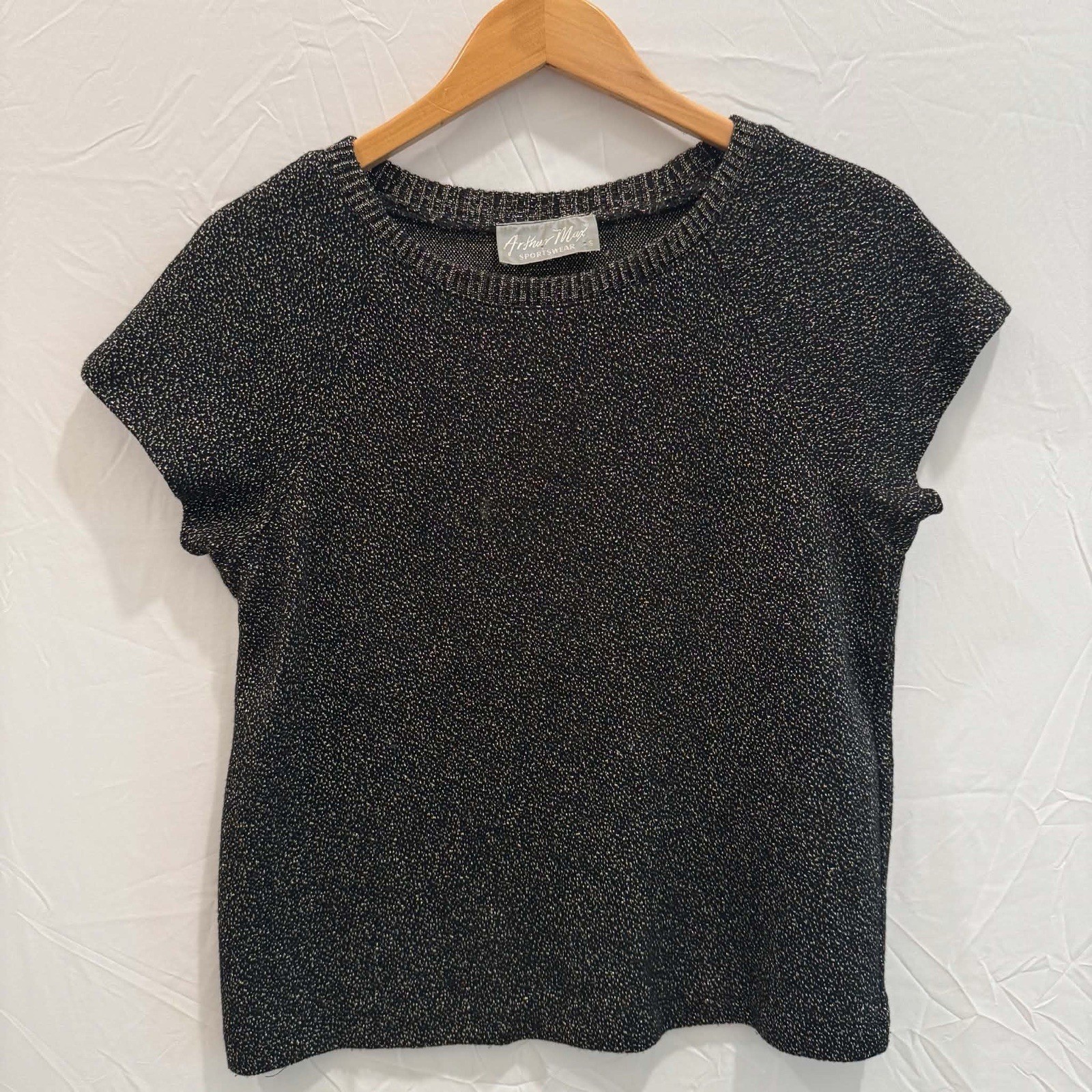 Vintage Arthur Max Sportswear 1980s Womens black and gold metallic knit Blouse S