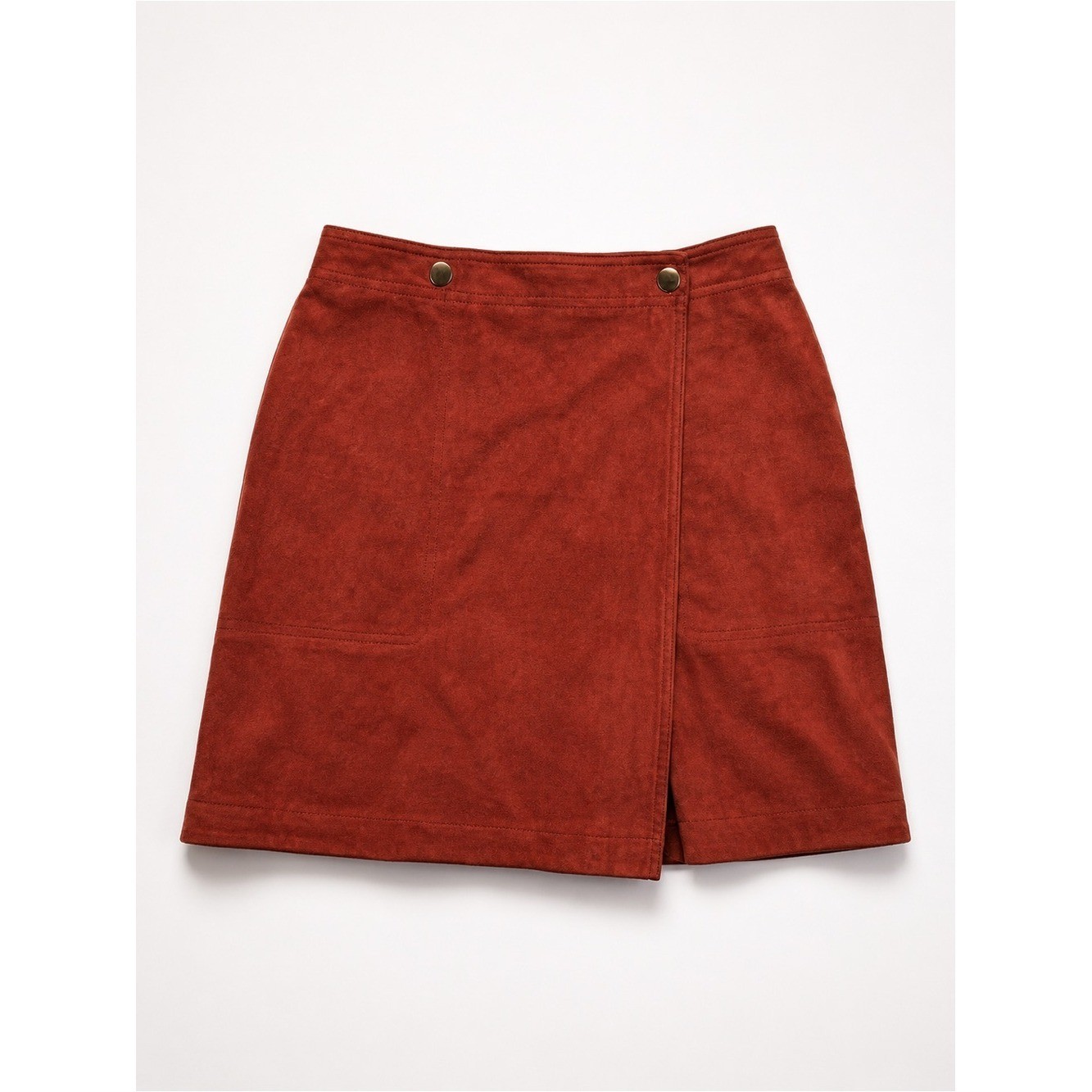 Lulus Rust Faux Suede Wrap Mini Skirt XS Snap Pockets Fall Boho Western Chic