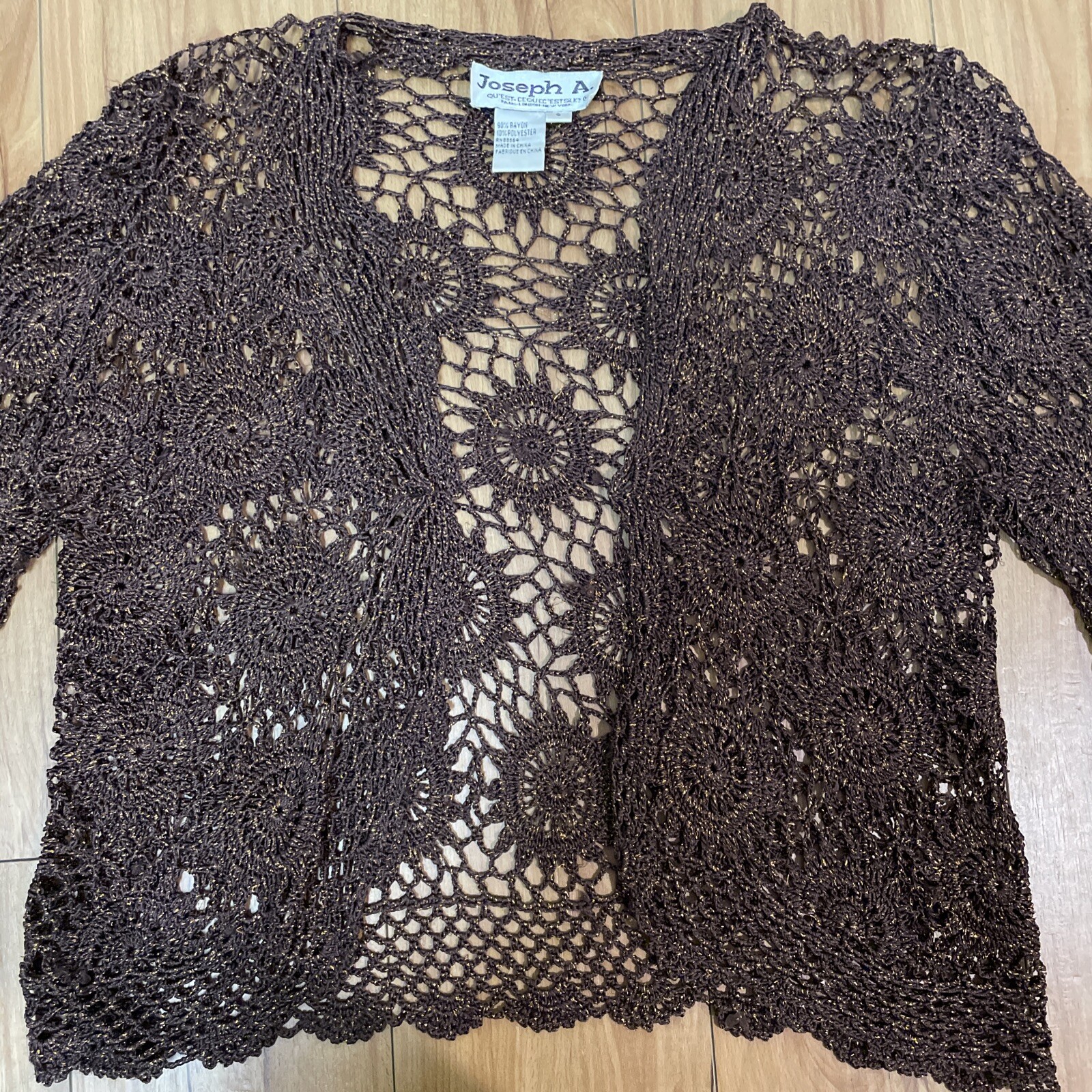 RARE- Vtg Brown & Copper Boho Crochet Top & Cardigan Sizes S/M (Joseph A.)