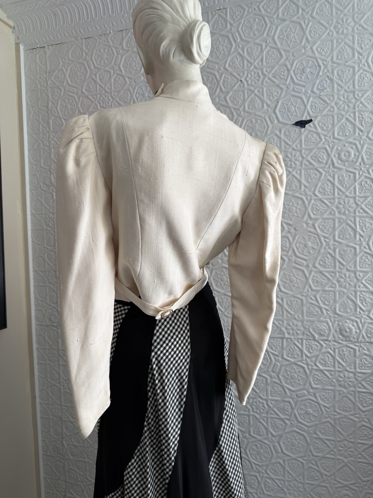 vintage 1980s silk jacket white rainbow designer cropped minimalist tailored S
