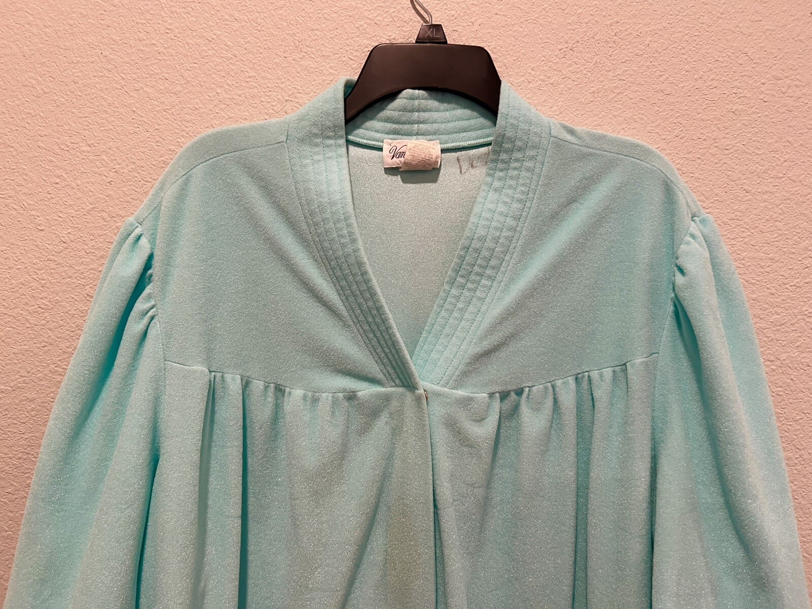 Vintage Vanity Fair Housecoat Light Blue Velour Robe Women’s Size 3XL V-Neck