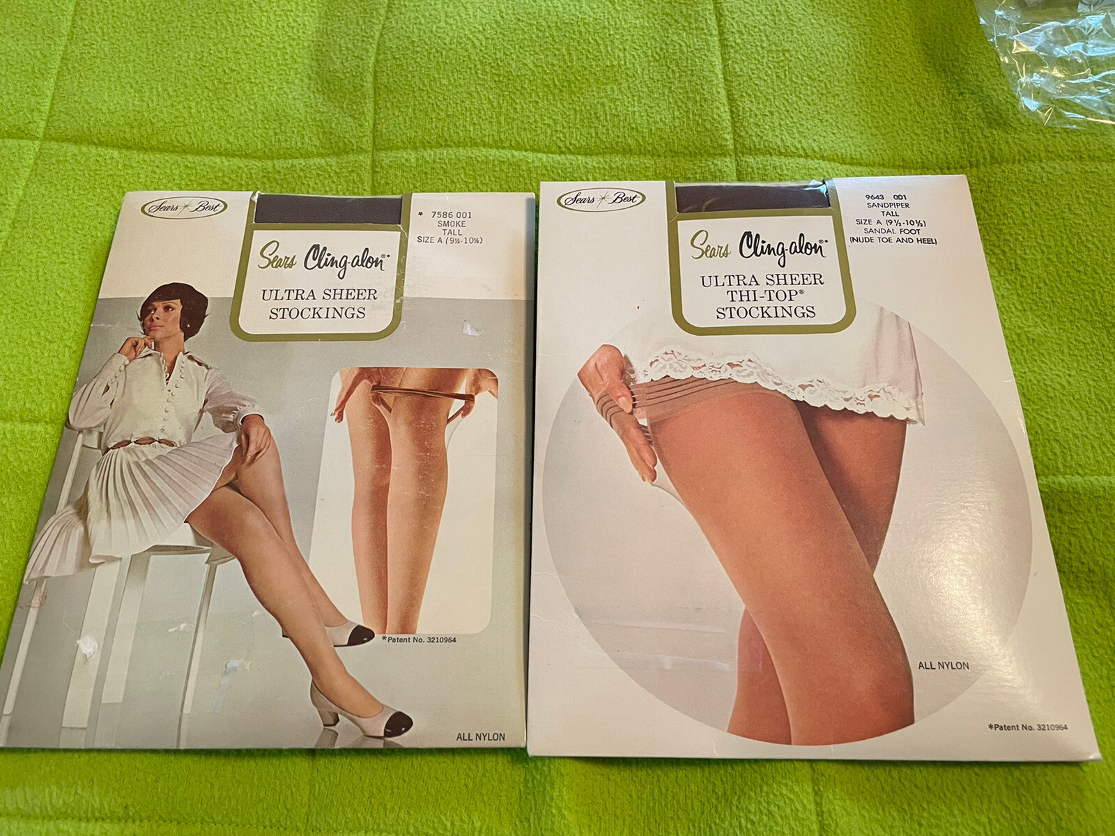 2 Pair Vintage Sears garter Stockings 9 1/2-10 1/2 Tall Smoke & Sandpiper mesh