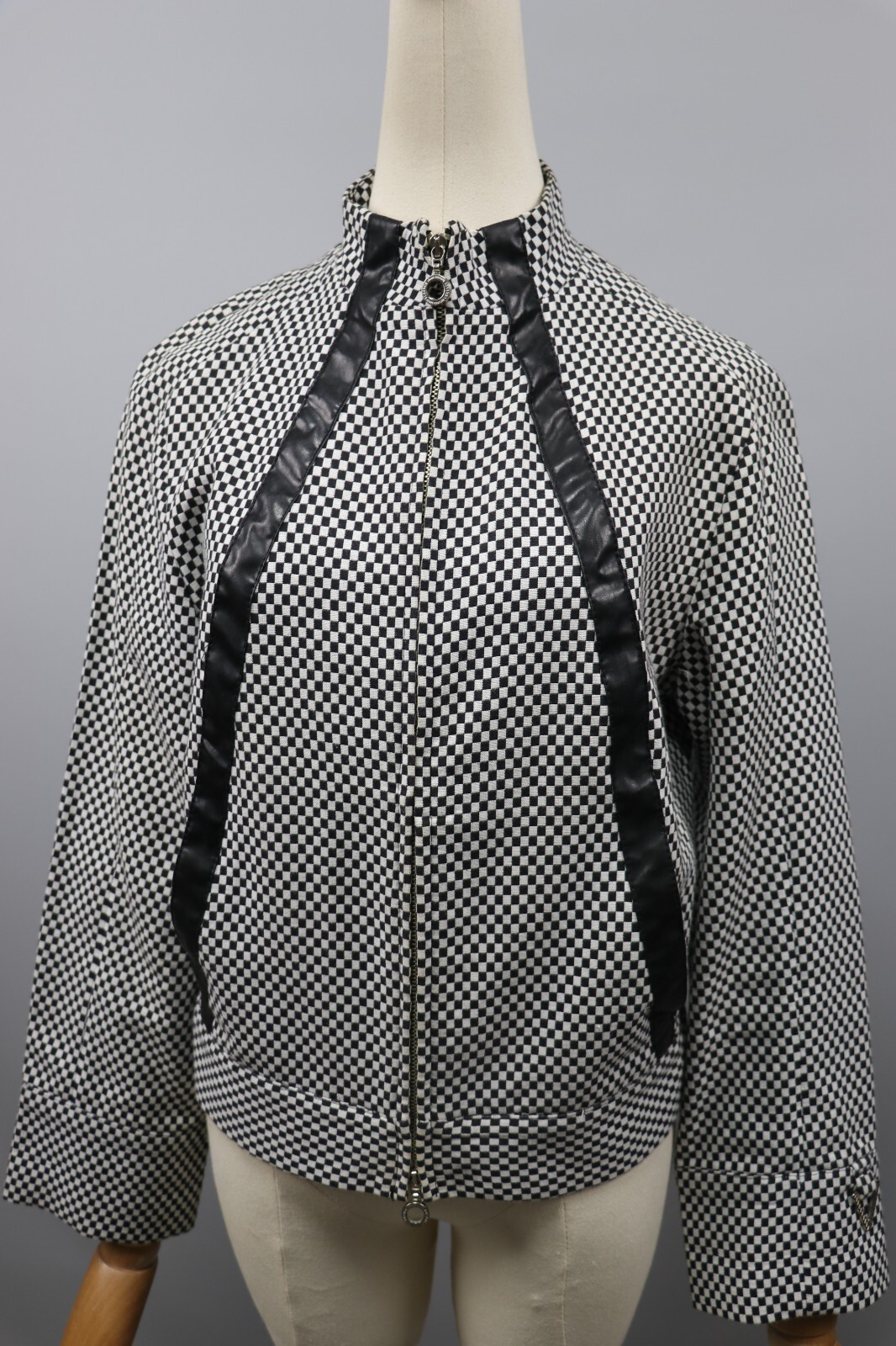 VERSACE JEANS COUTURE White/Black Checkerboard Cotton Zip Jacket Womens Sz S
