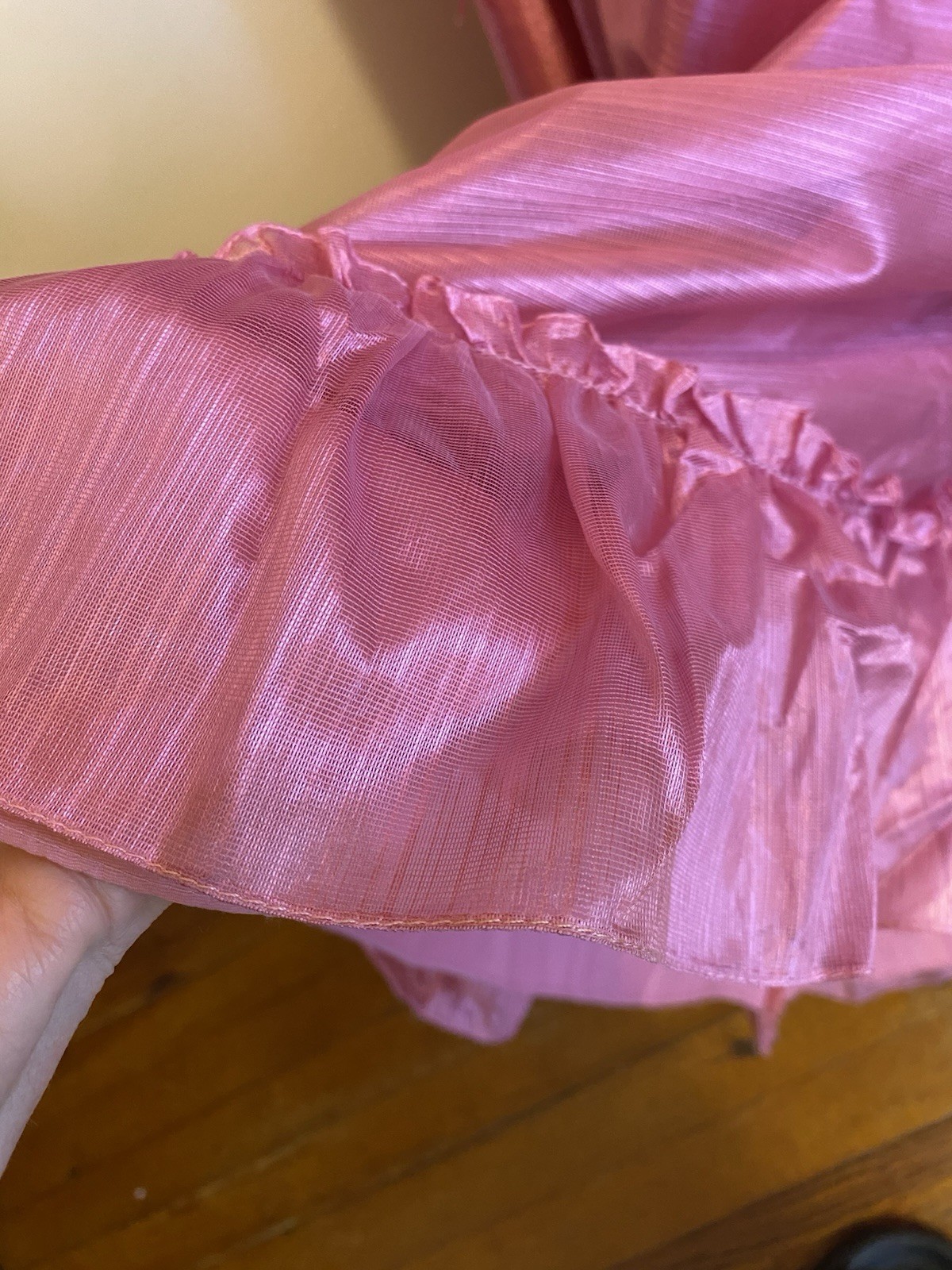 VTG Pink Poyester Taffeta Glinda Fairy Formal On/Off Shoulder Gown Train 5/6