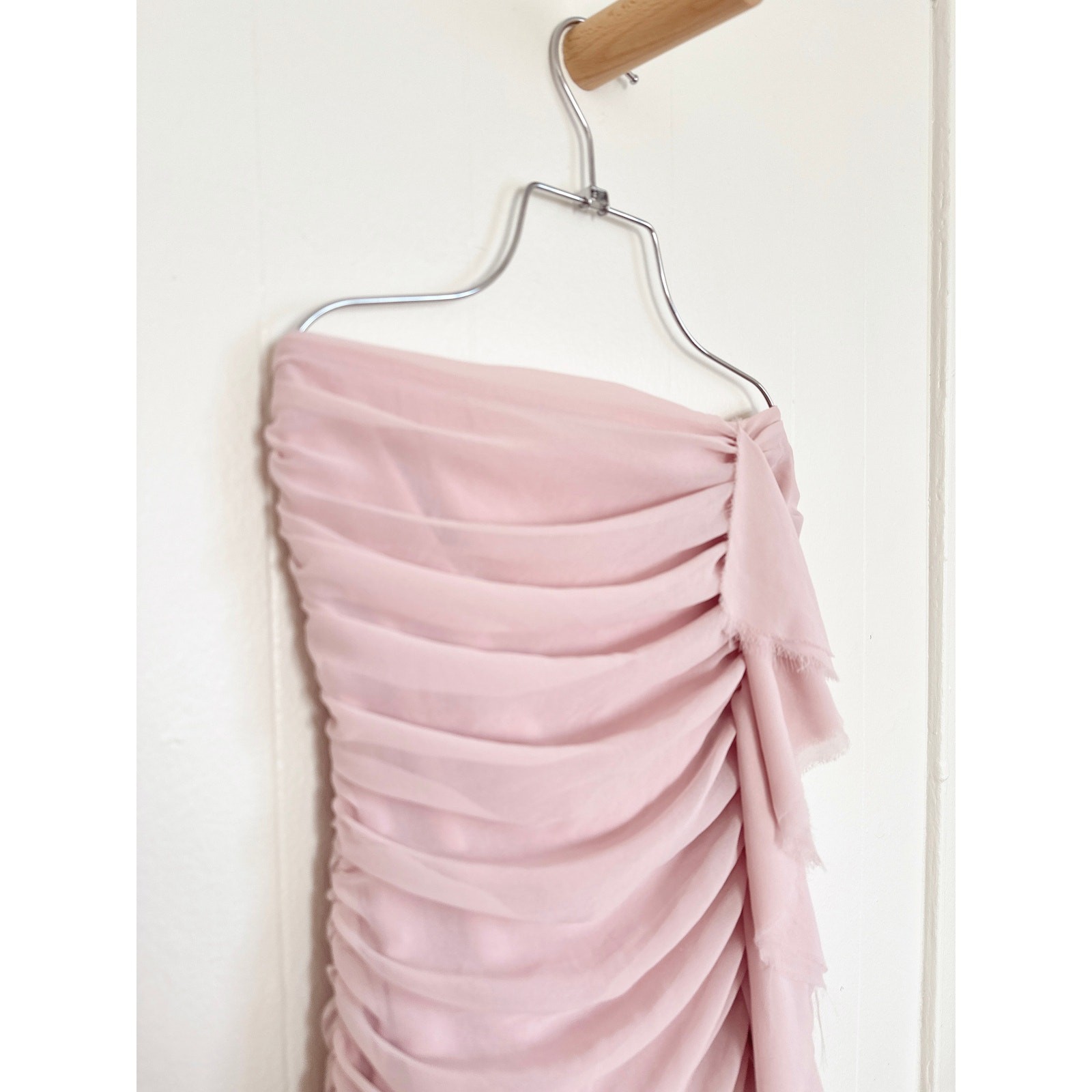 Vintage Y2K Express Blush Pink Ruffled Ruched Strapless Mini Dress 4