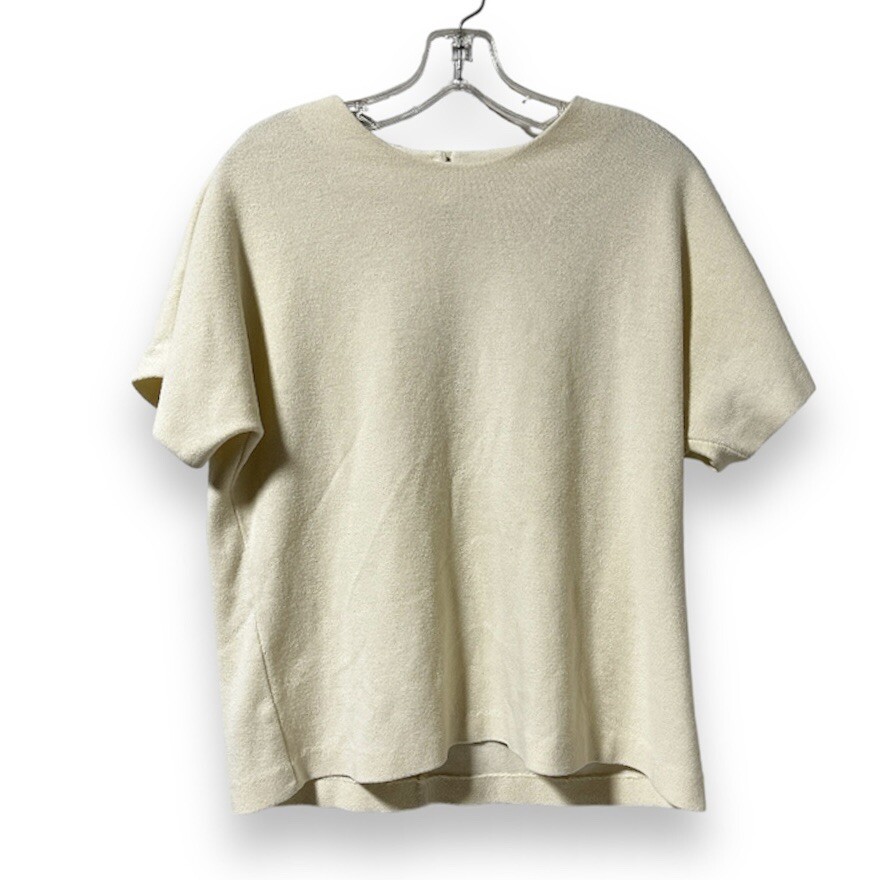 Vintage 70s Graff California Beige Short Sleeve Knit Top Women’s Size 12 Retro
