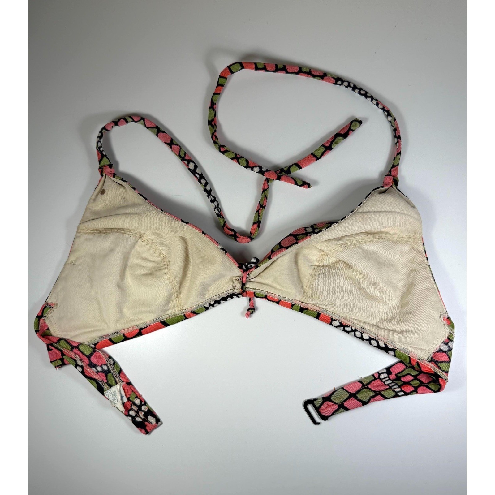 Vintage 1960s Vassarette Bikini Top Mod Print Nylon Bralette, Size 32A (XS)