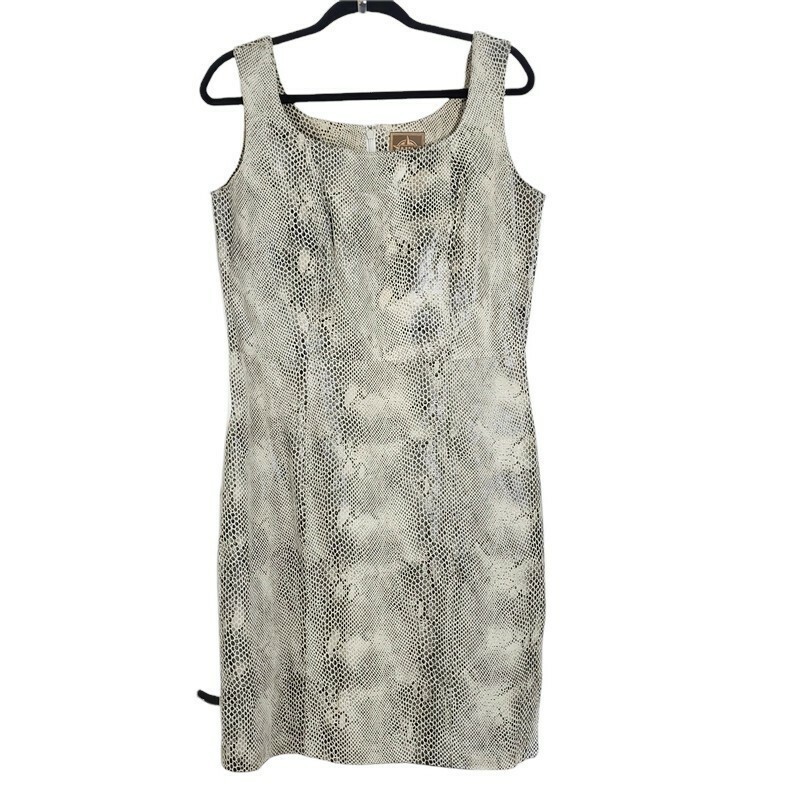Vtg AMI Womens Dress Y2K 90s Beige Brown Leather Snake Print Embossed Sheath M