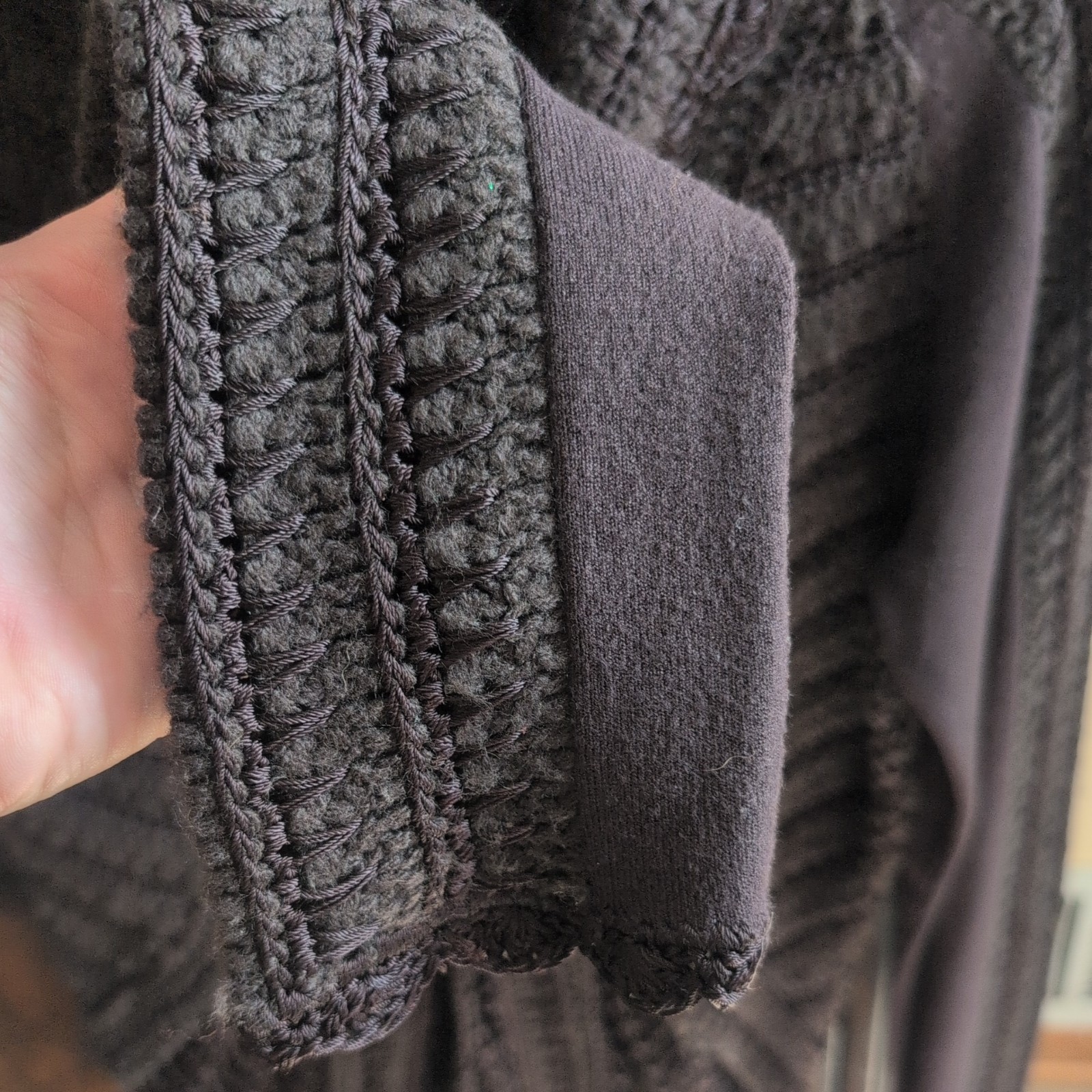 Brown Crochet Open Knit Turtleneck Pullover Sweater , Fall/ Spring, Winter