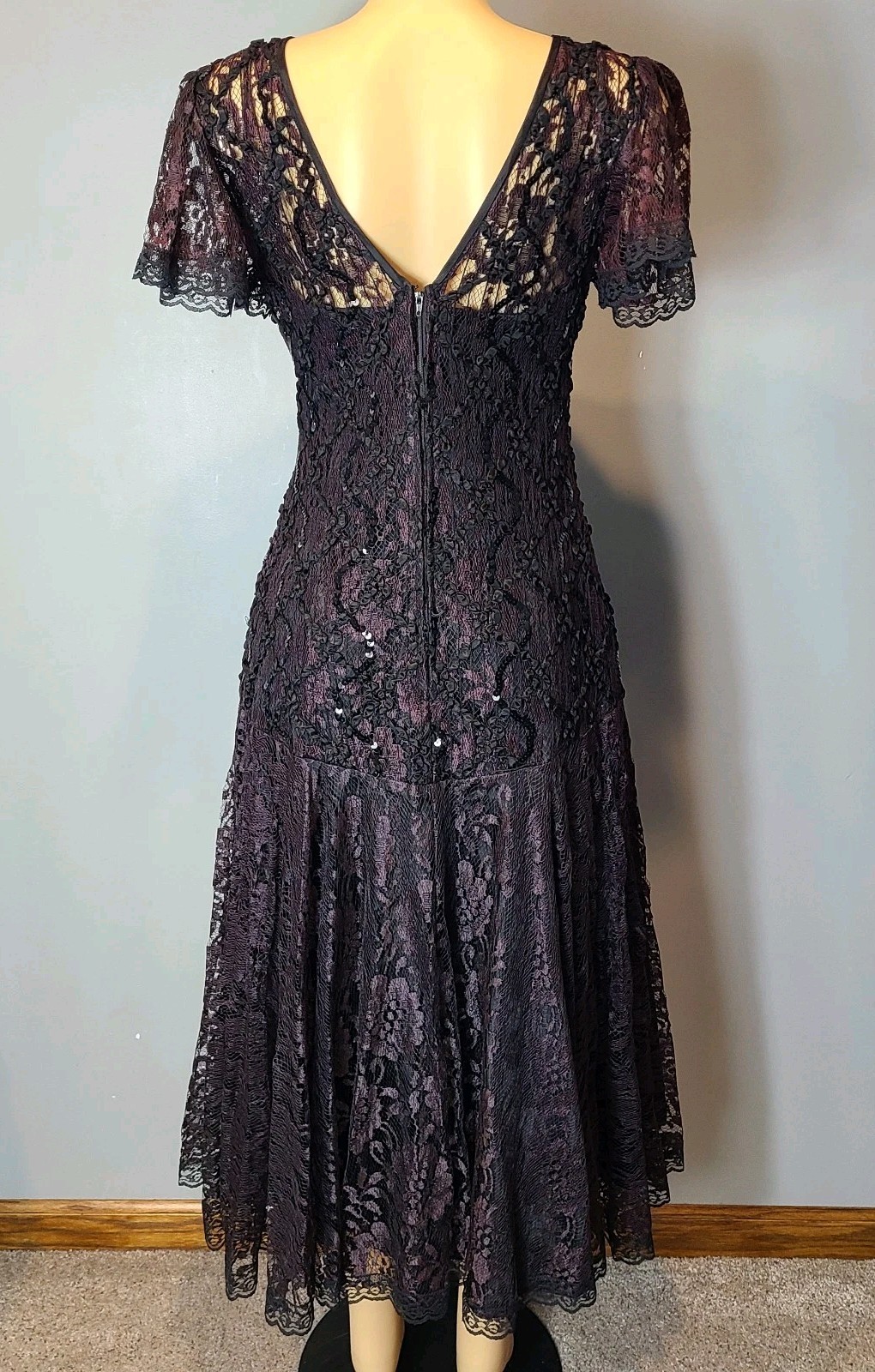 VTG Drop Waist Dress lace Sequin Flapper Art Deco Romantic 1920 Fairy Whimsigoth