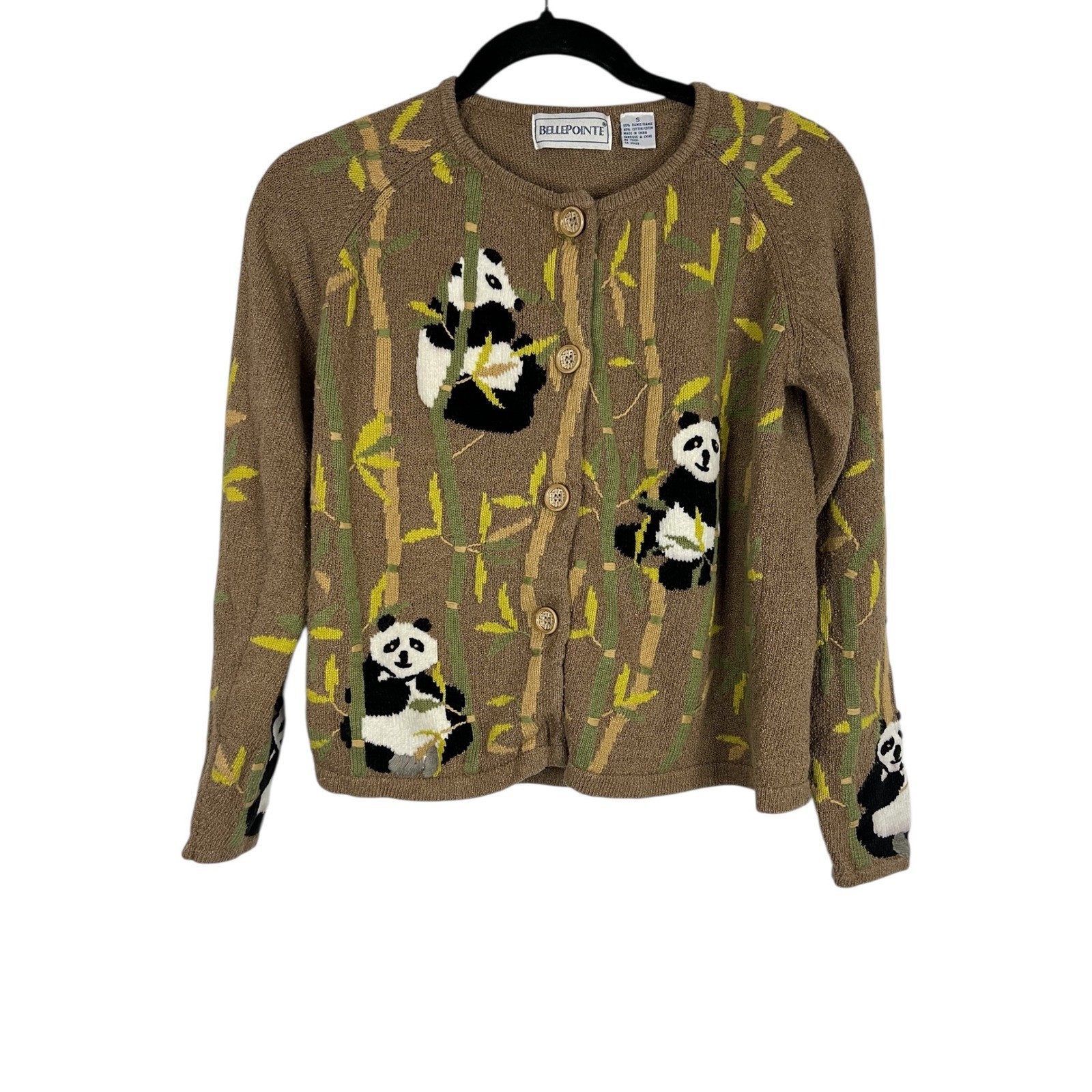 Bellepointe Vintage Panda & Bamboo Design Knit Cardigan – Size Small