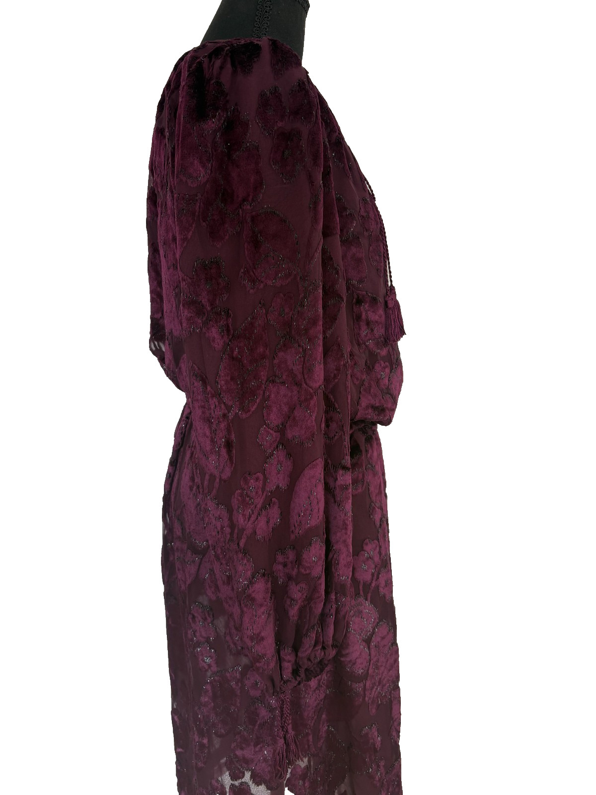 VTG 1977 Oscar de la Renta Burgundy Devoré Tassel Blouse & Skirt Set