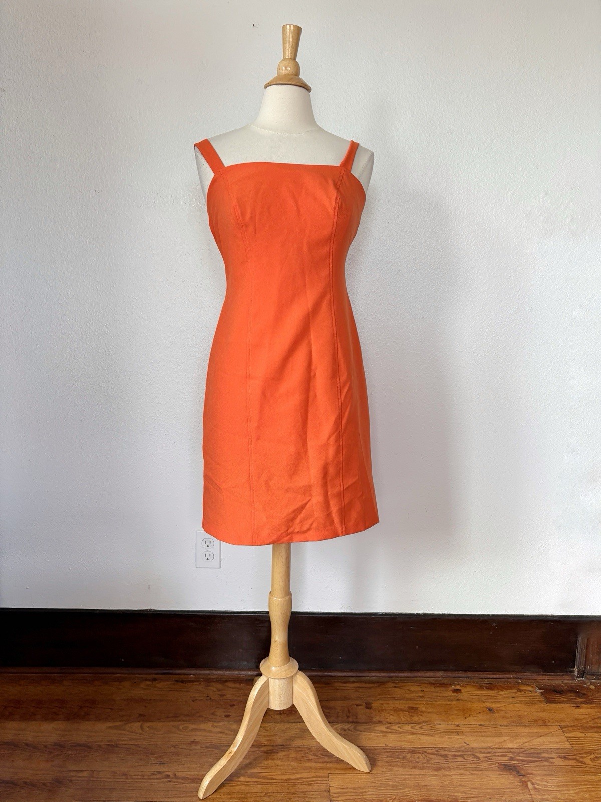 Vintage 90s Solid Orange Sleeveless Sheath Dress Size 5/6