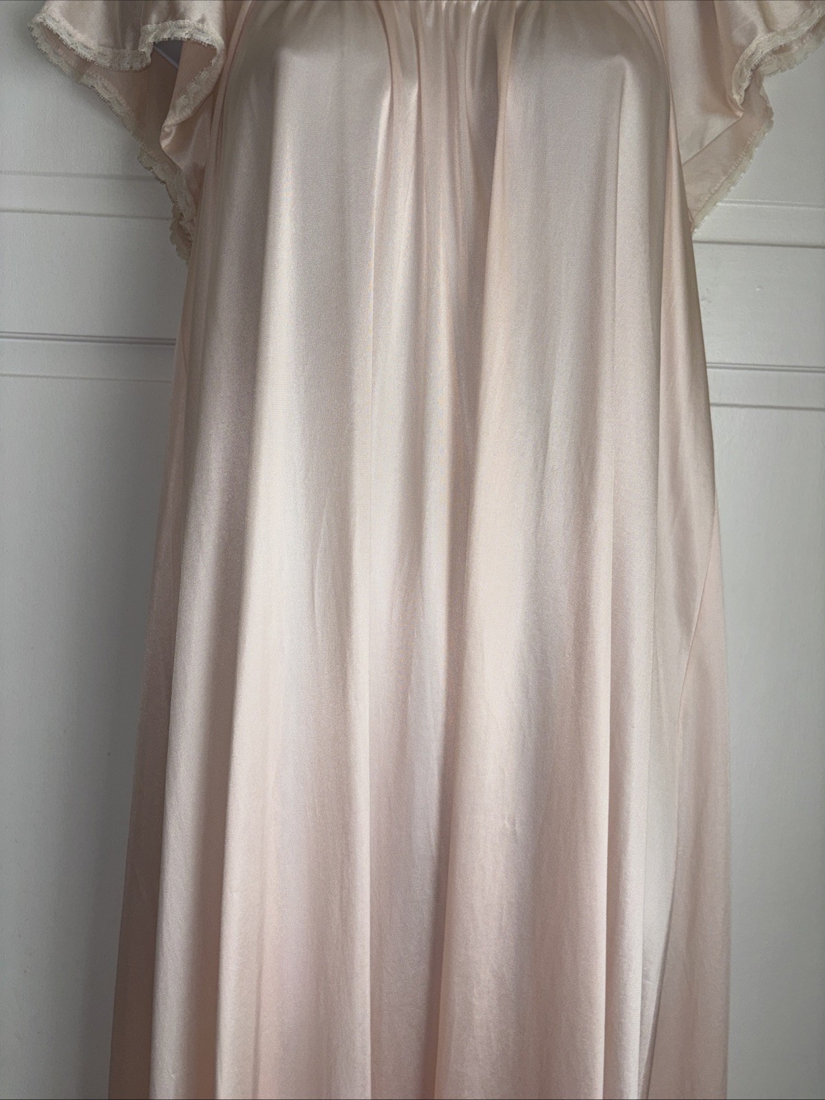 Vintage Miss Elaine Pink Long Nylon & Lace Slip Nightgown w/ Lace Small USA