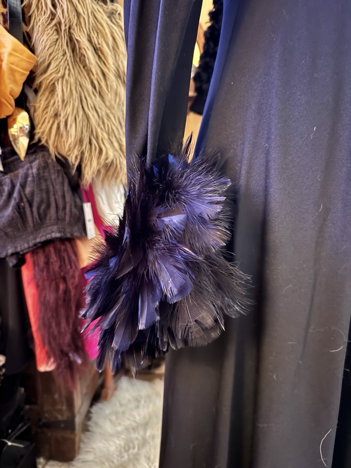 Vtg Joseph Magnin Black Feather Cuff Maxi Dress Goddess Gown Empire 60s 70s S