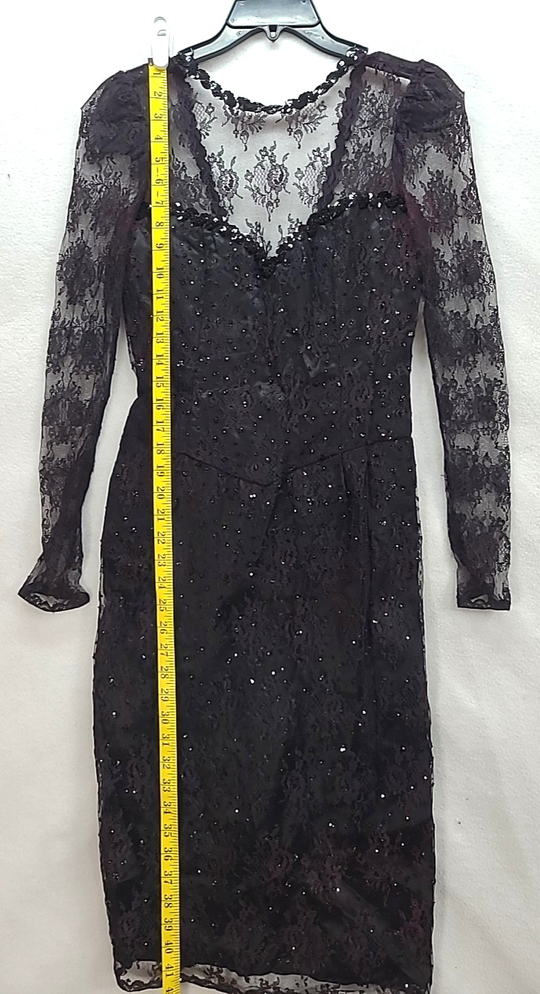 Gunne Sax dress Goth Princess Black Lace Sequins Tattoo Show Off Open Back Sz 9