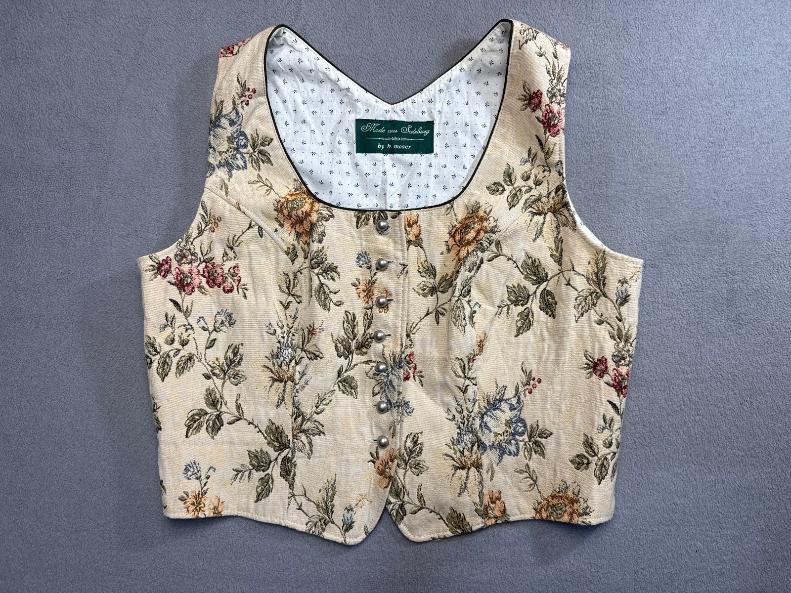 Vintage h.moser Brocade Vest Flowers pattern beige size 20.3in