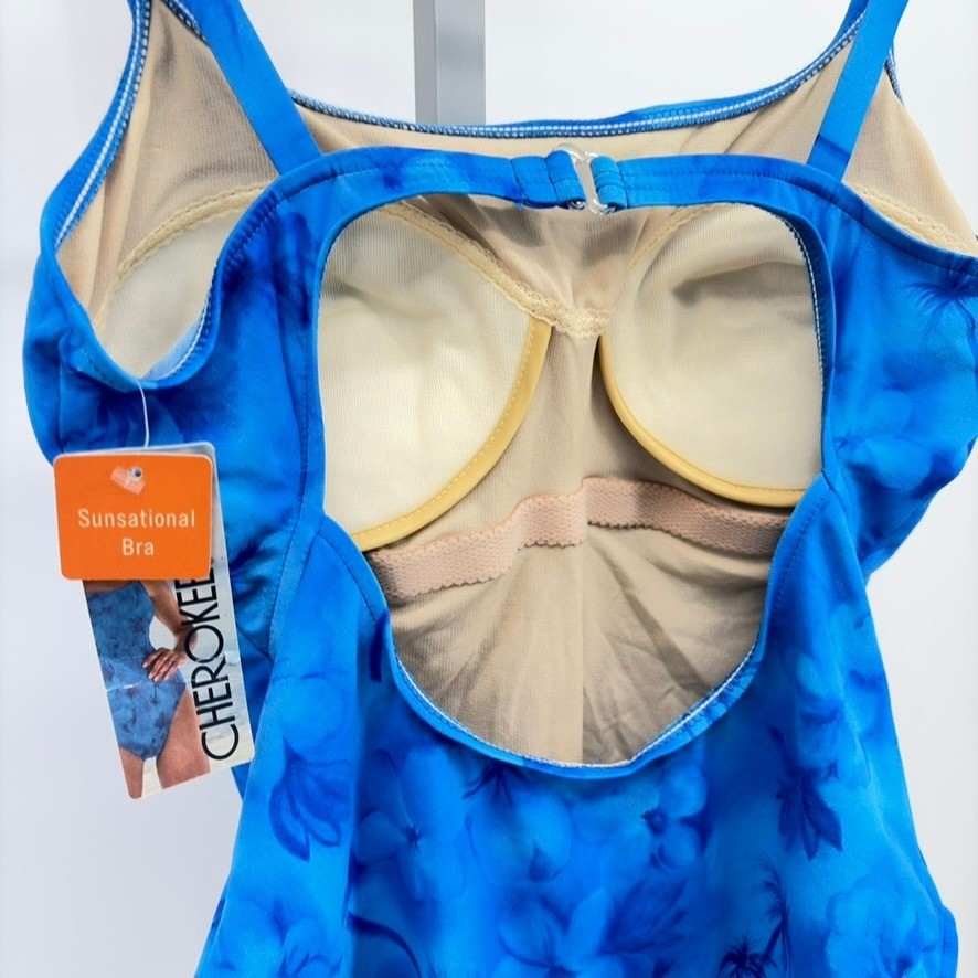 Cherokee Vintage 2002 Target One Piece Swimsuit Womens 14 Blue Floral NWT