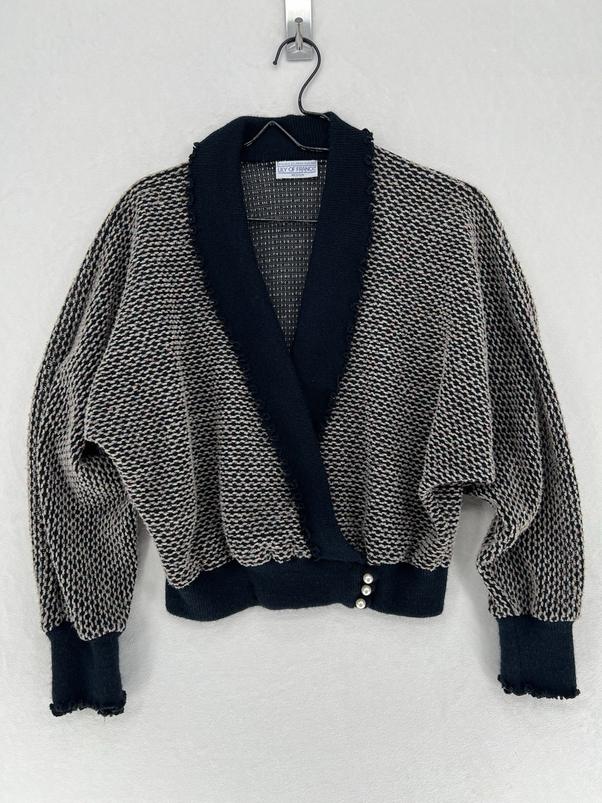 Vintage Dolman Sleeve Sweater Cardigan Pearl Button Crop Medium