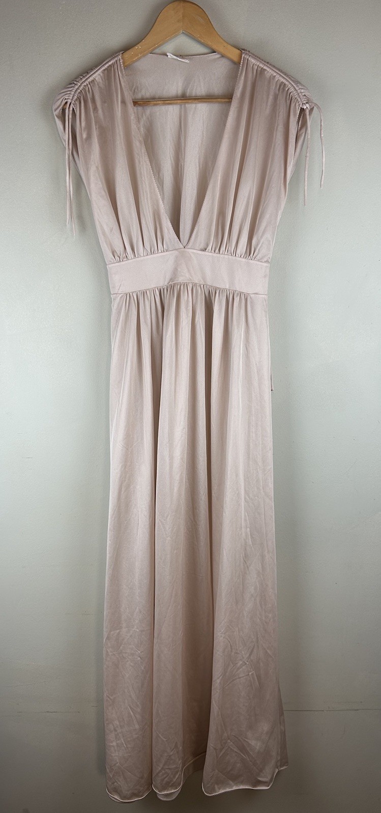 VTG Jordan Marsh Long Nightgown Nylon Pink Dress Deep V Feminine Romantic Sz M