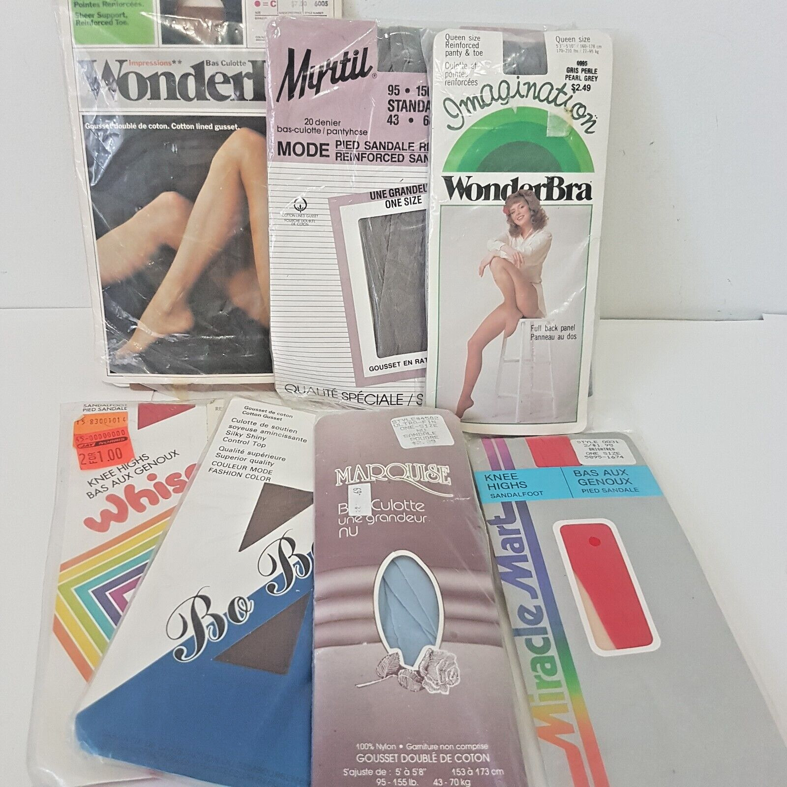 Vintage PANTY HOSE Kneehigh FRENCH Lot Of 7 Nylon Various Brands Canada Stocking