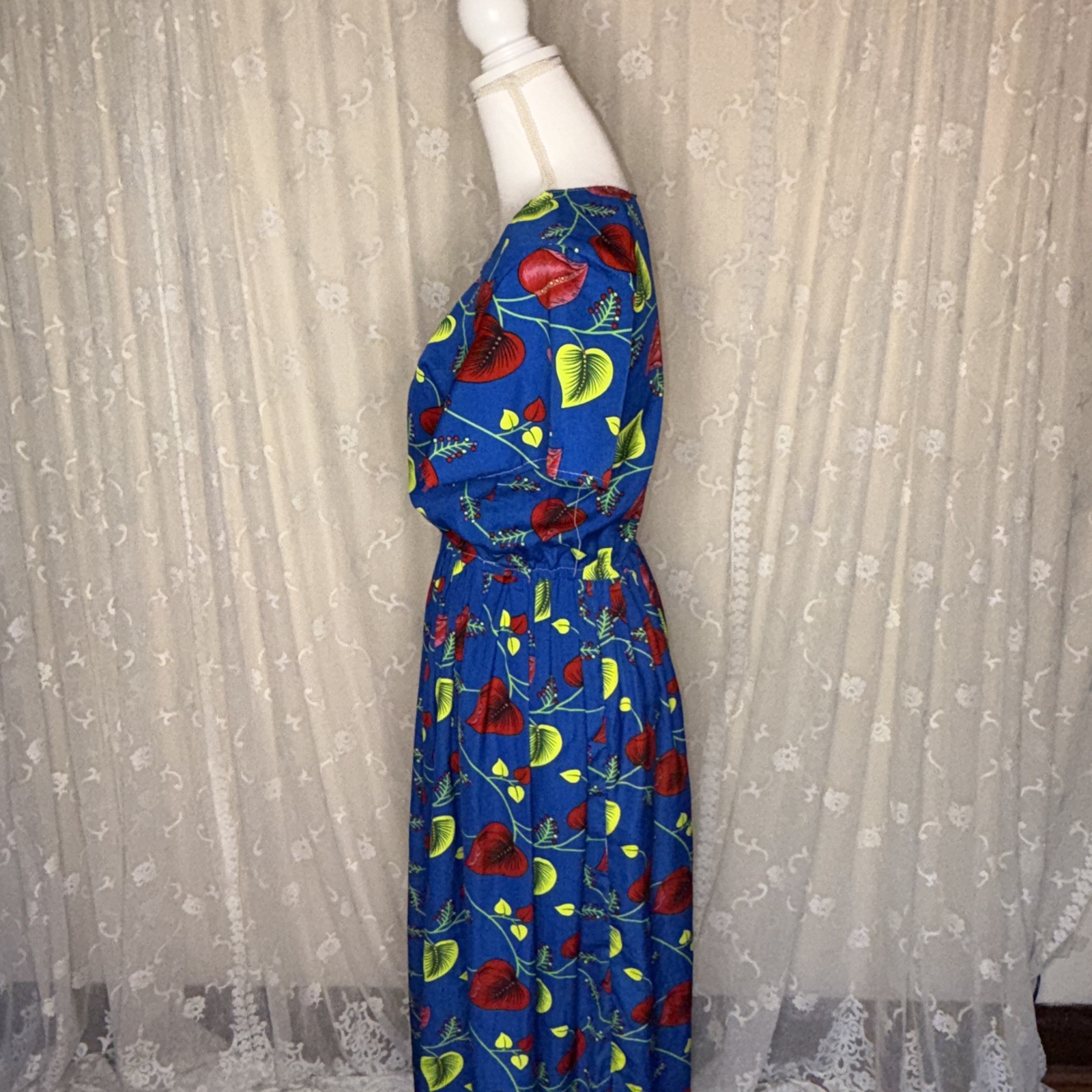 VTG Handmade Floral Print Opaque Shift Dress Size Small/Medium Needs Repair AsIs