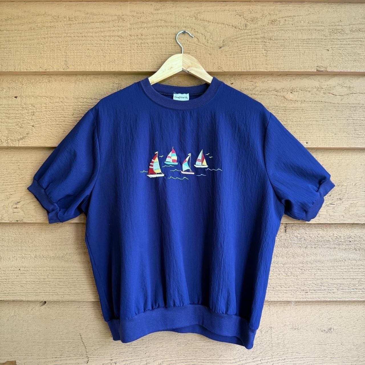 Vintage BonWorth Embroidered Sailboat Short Sleeve Pullover – Made In USA