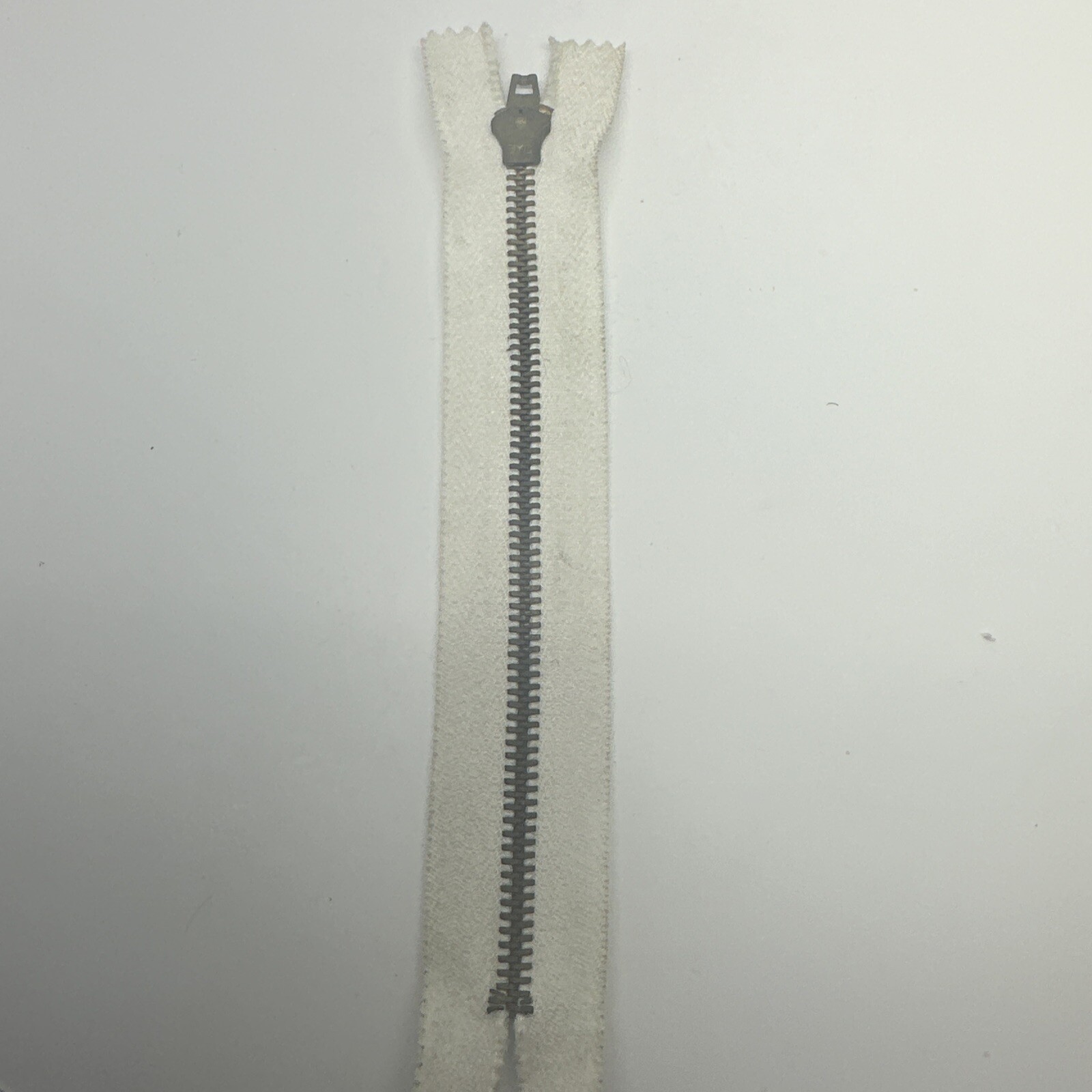 Vintage 7 Inch White Brass Metal Closed End Zipper NOS