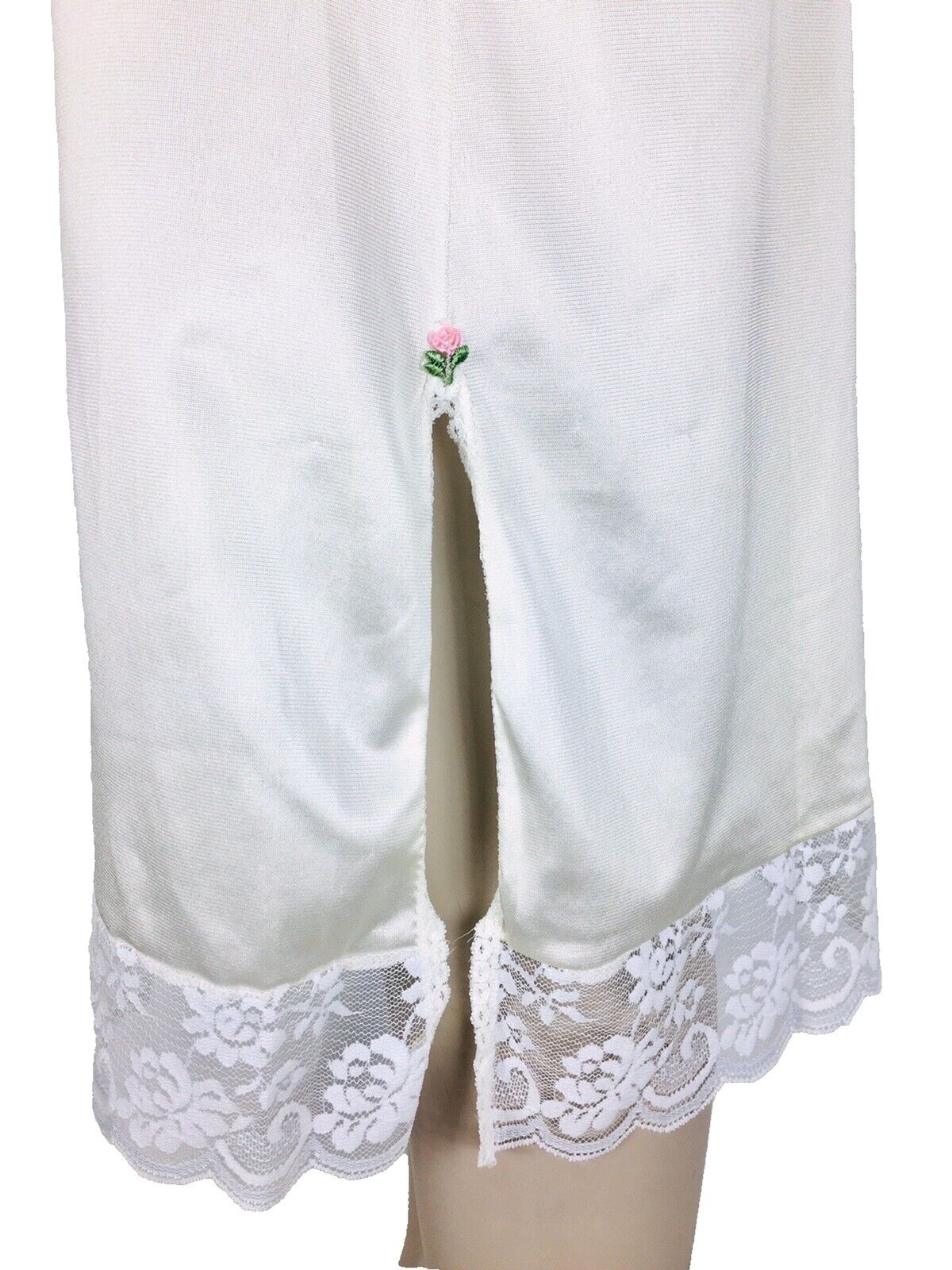 Vintage 70s Chantilly Maidenform Side Slits Lace Trim Midi Skirt Half Slip Small