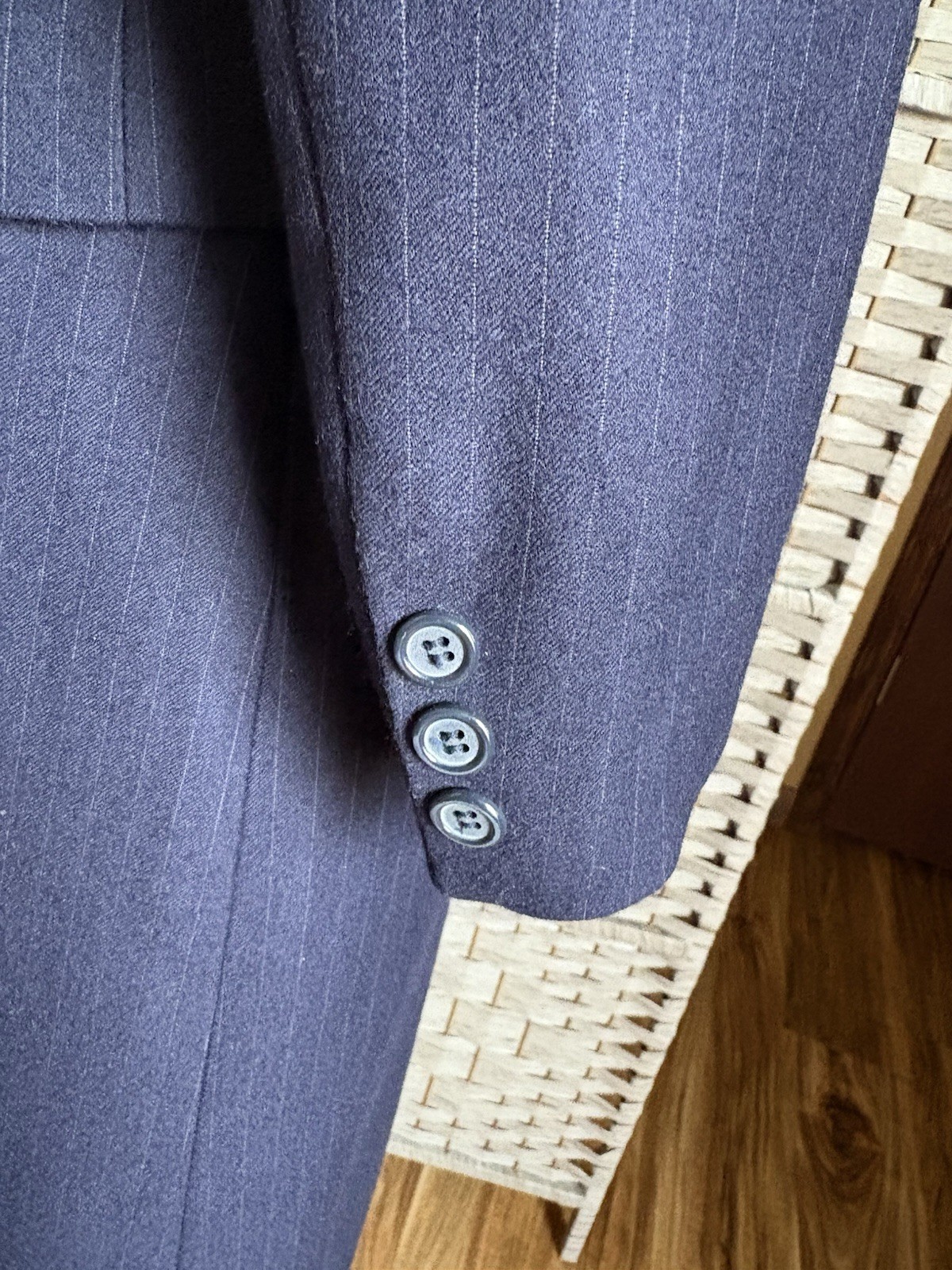 Vintage 1980s Cassidy Navy Pinstripe Mod Secretary Midi Skirt Suit Set Wool SZ 6