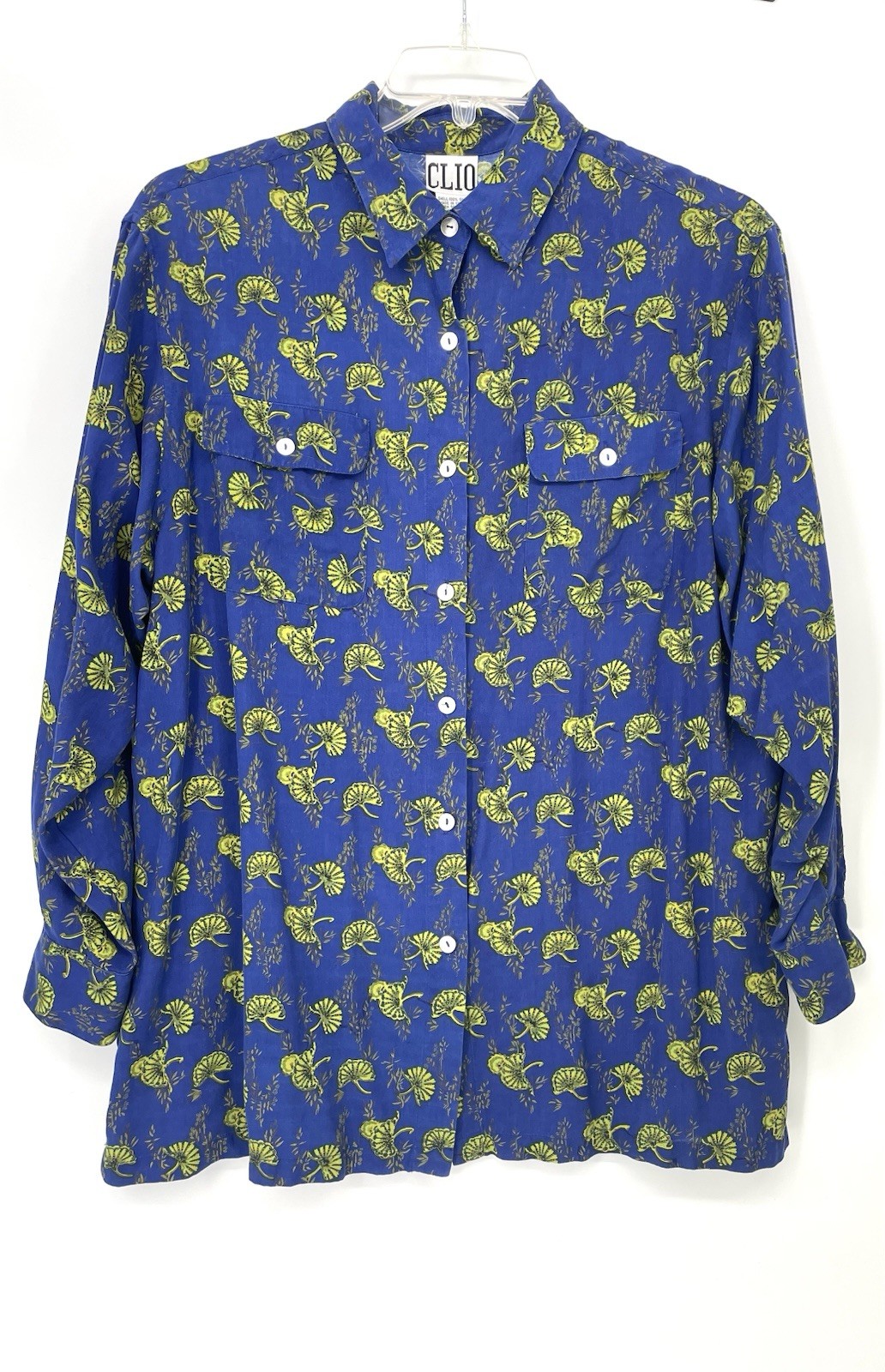 Vintage 1990s Y2K Floral Statement Maximalist Over Sized Silk Blouse Shirt LG