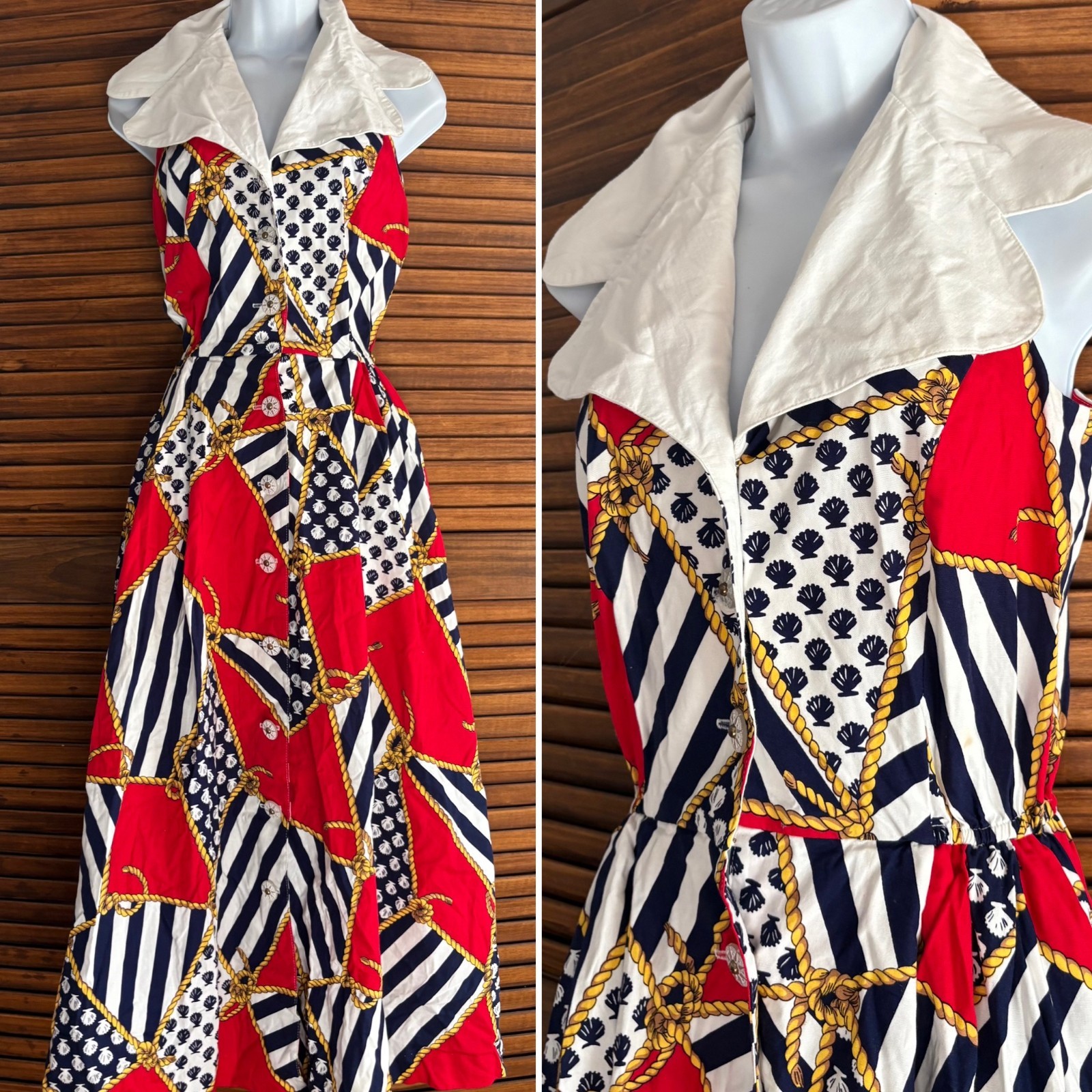 Vintage 80s Howard Wolf Nautical Dress, Patriotic USA Midi Dress M
