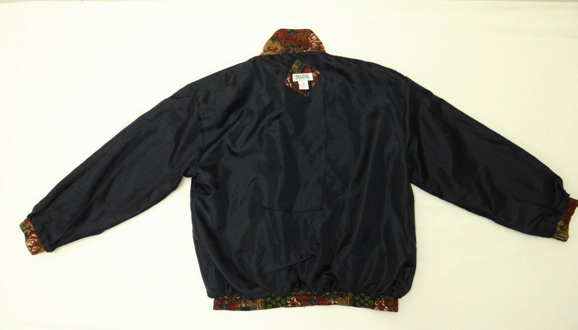80s Silk Bomber Style Wind Breaker Printed Patchwork Pattern Sz Medium 100% Silk