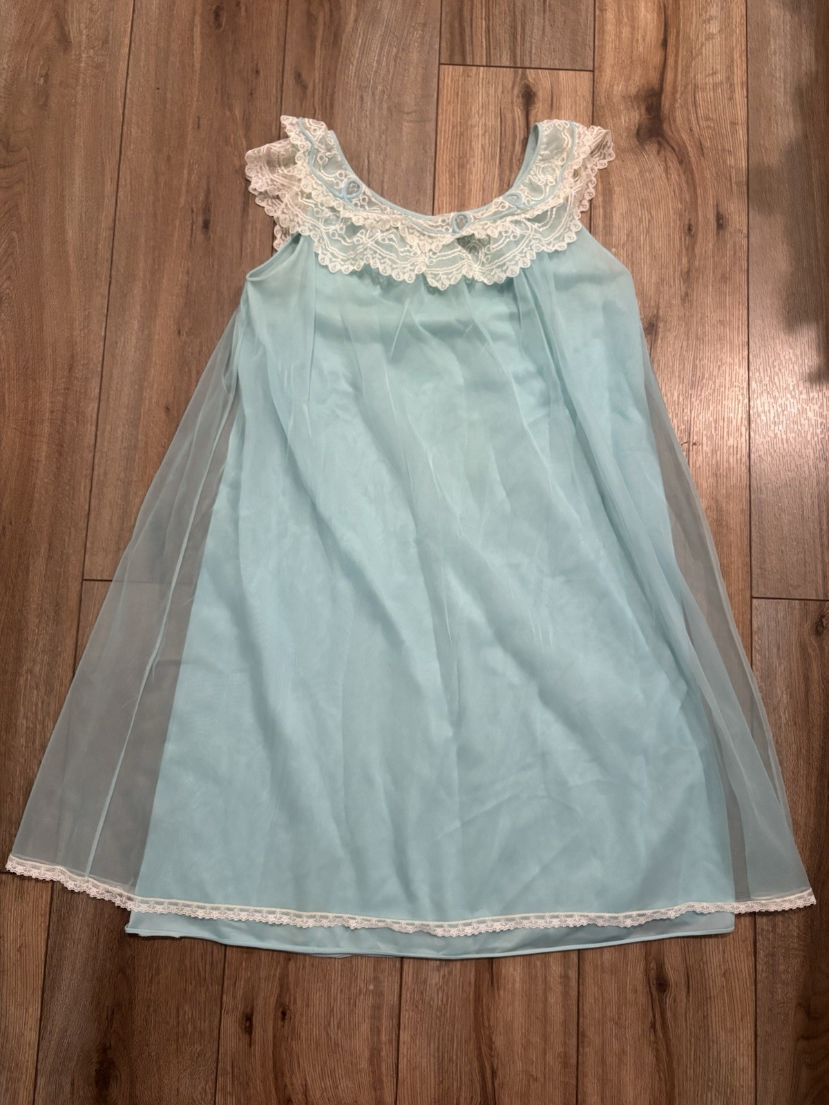 Vintage Baby Blue Nightgown Dress with Ruffle Lace Collar by Pandora Lingerie
