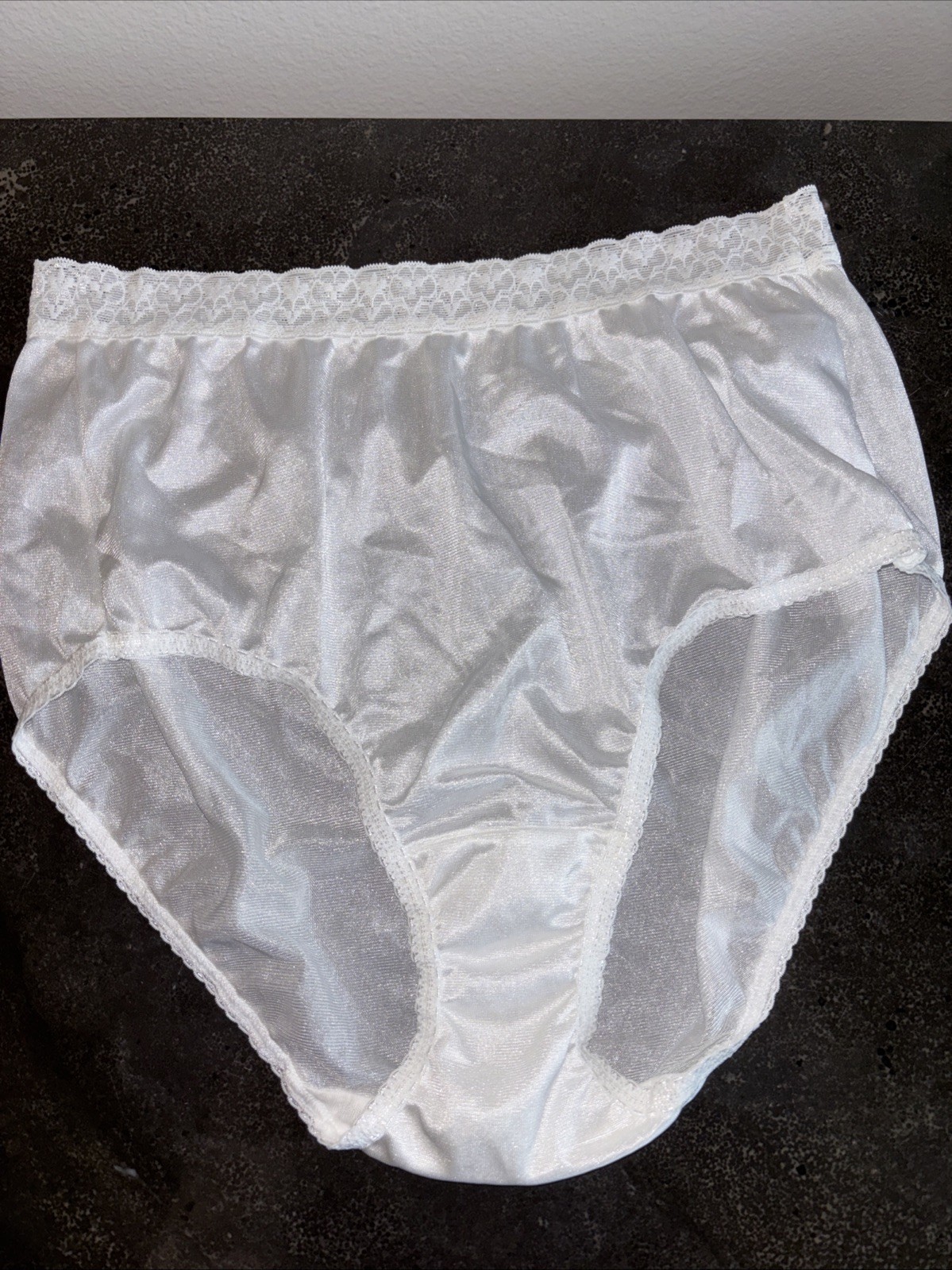 Nylon Panties Pretty lace Trim Fruit of the Loom Hi-Cut White Size 7