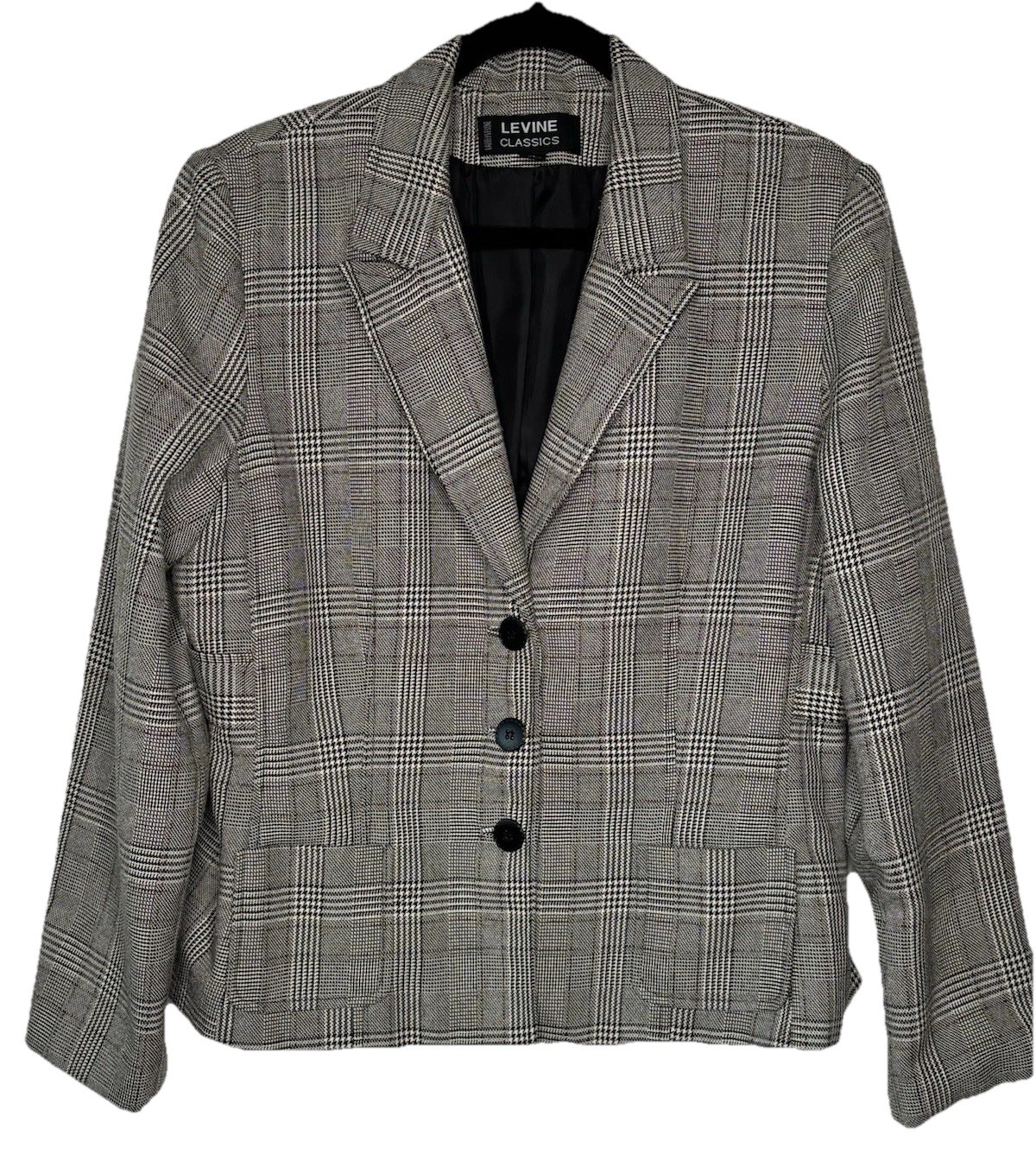 Vintage Levine Classics Suit Jacket Blazer 14 Gray Glen Plaid Pockets Timeless