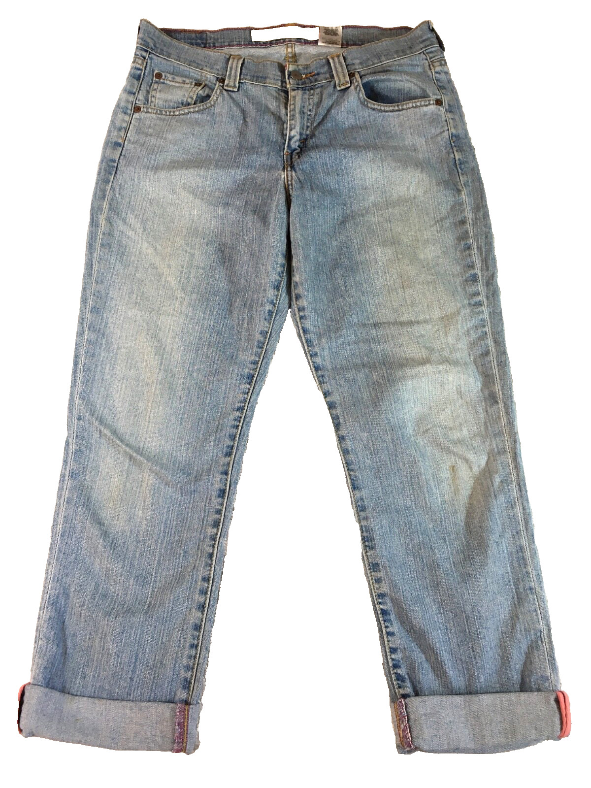 Vtg Levi&rsquo;s Women&rsquo;s Nouveau Low Straight 505 Jeans Pink on Cuff Sz 10/ Meas 34×30