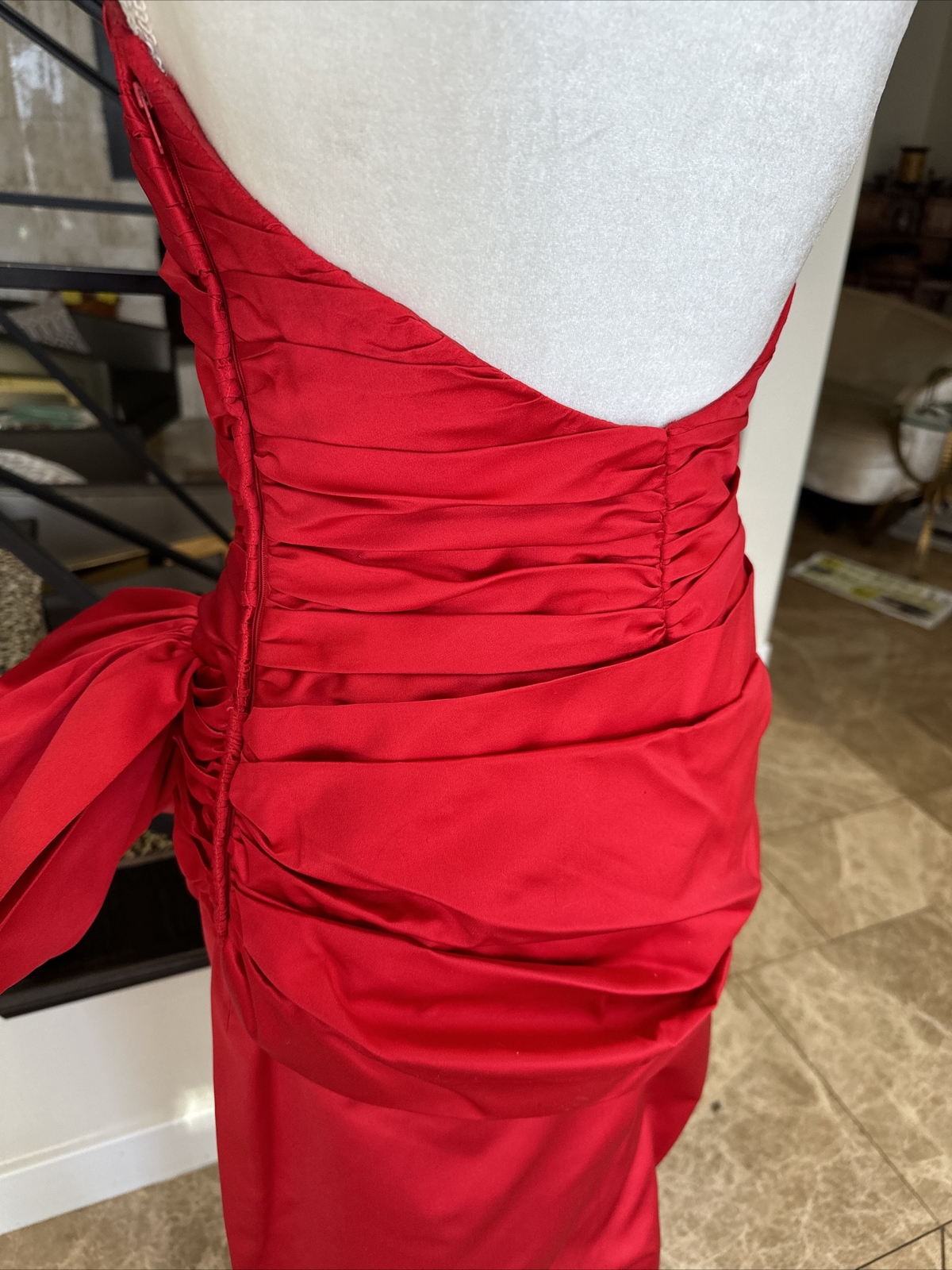 Vicky Tiel Rare Iconic 80s Red Silk Satin Boned Ruched Bustier Column Gown 4