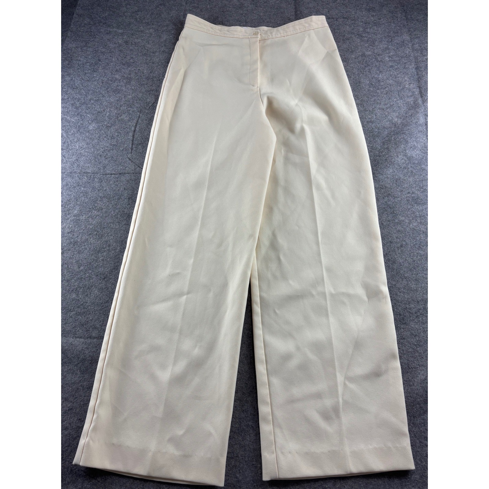 VTG High Waisted Wide Leg Trousers Cream Off White Polyester Pants 30×29.5&Prime; Prep